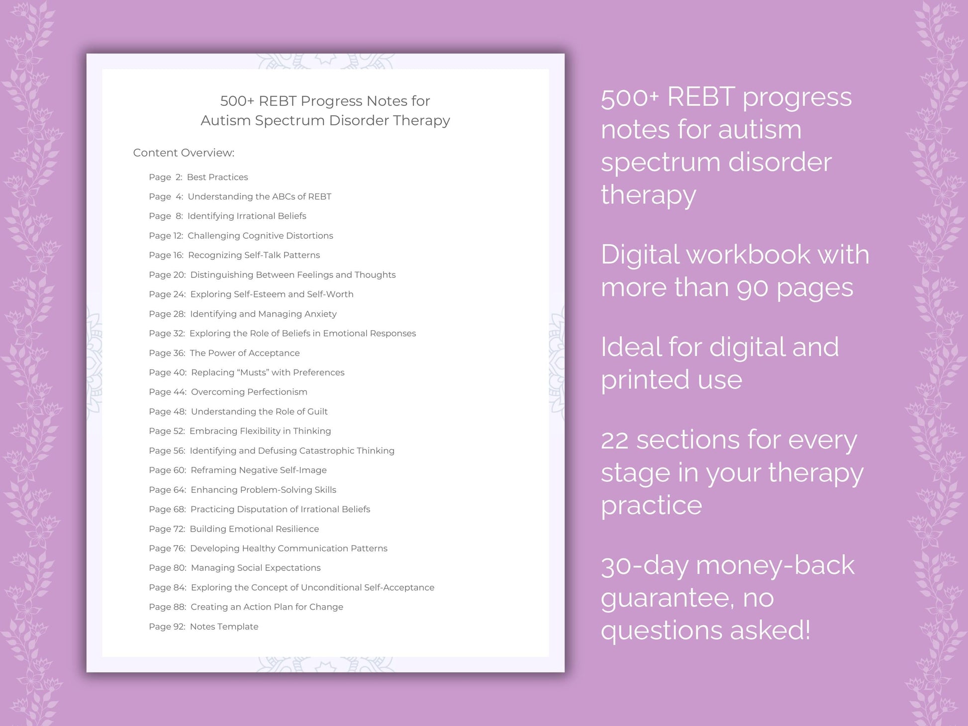 Autism Spectrum Disorder Rational Emotive Behavior Therapy (REBT) Therapist Worksheets