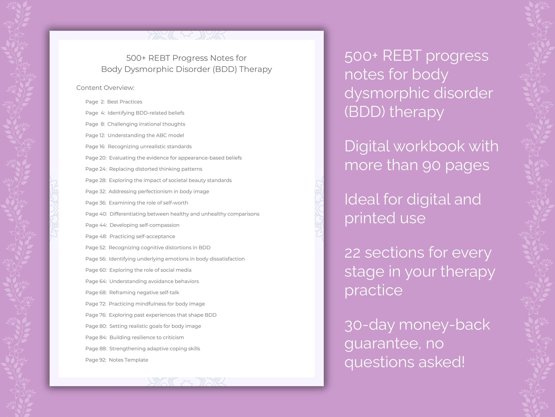 Body Dysmorphic Disorder (BDD) Rational Emotive Behavior Therapy (REBT) Therapist Worksheets