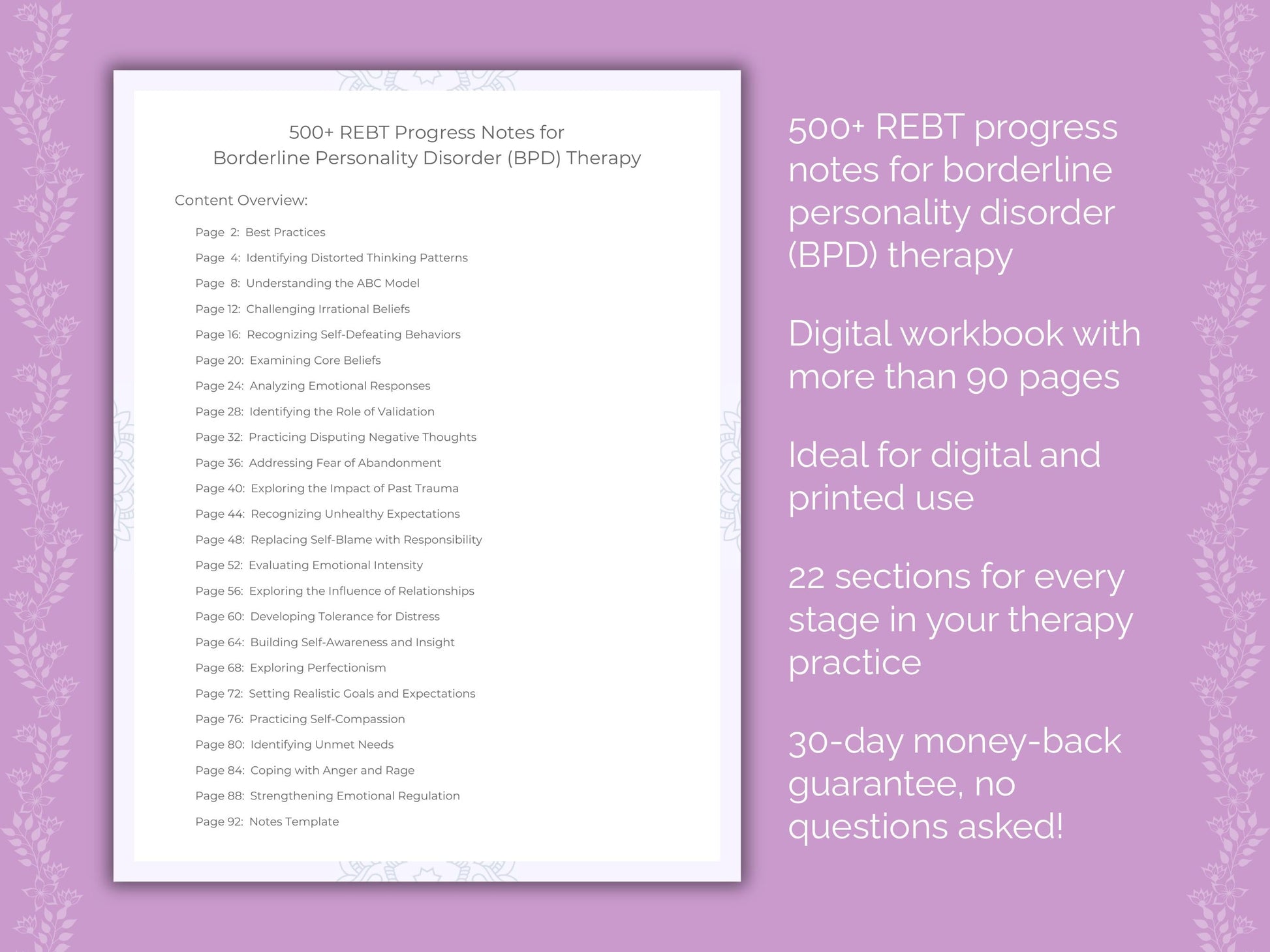 Borderline Personality Disorder (BPD) Rational Emotive Behavior Therapy (REBT) Therapist Worksheets