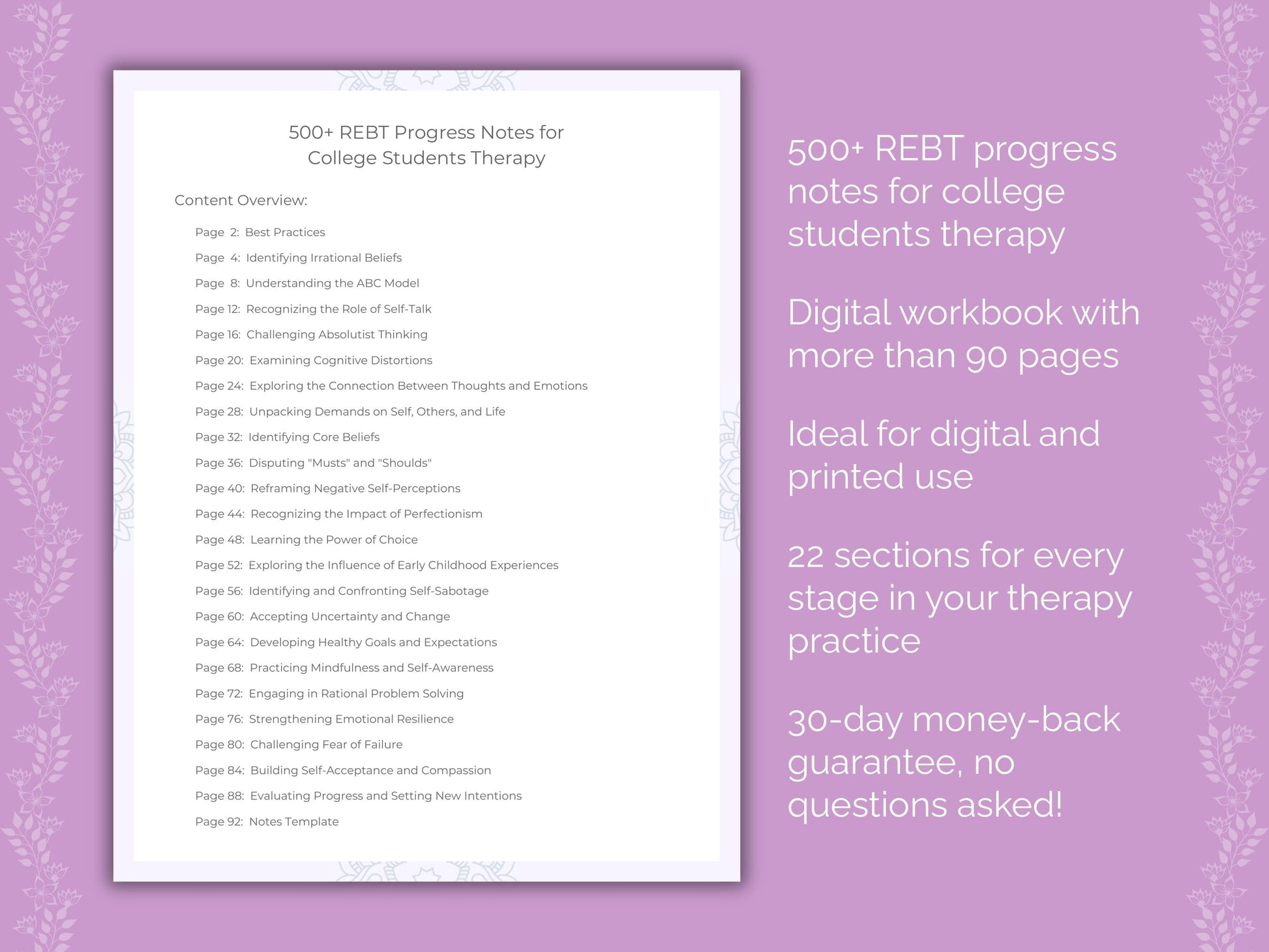 College Students Rational Emotive Behavior Therapy (REBT) Therapist Worksheets