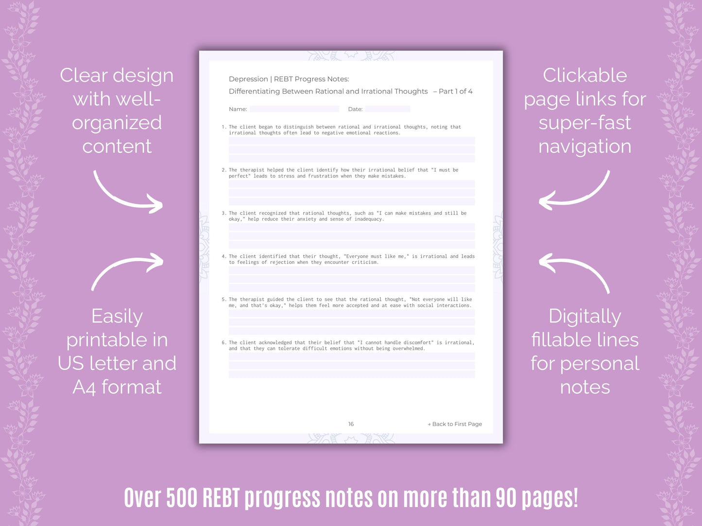 Depression Rational Emotive Behavior Therapy (REBT) Counseling Templates