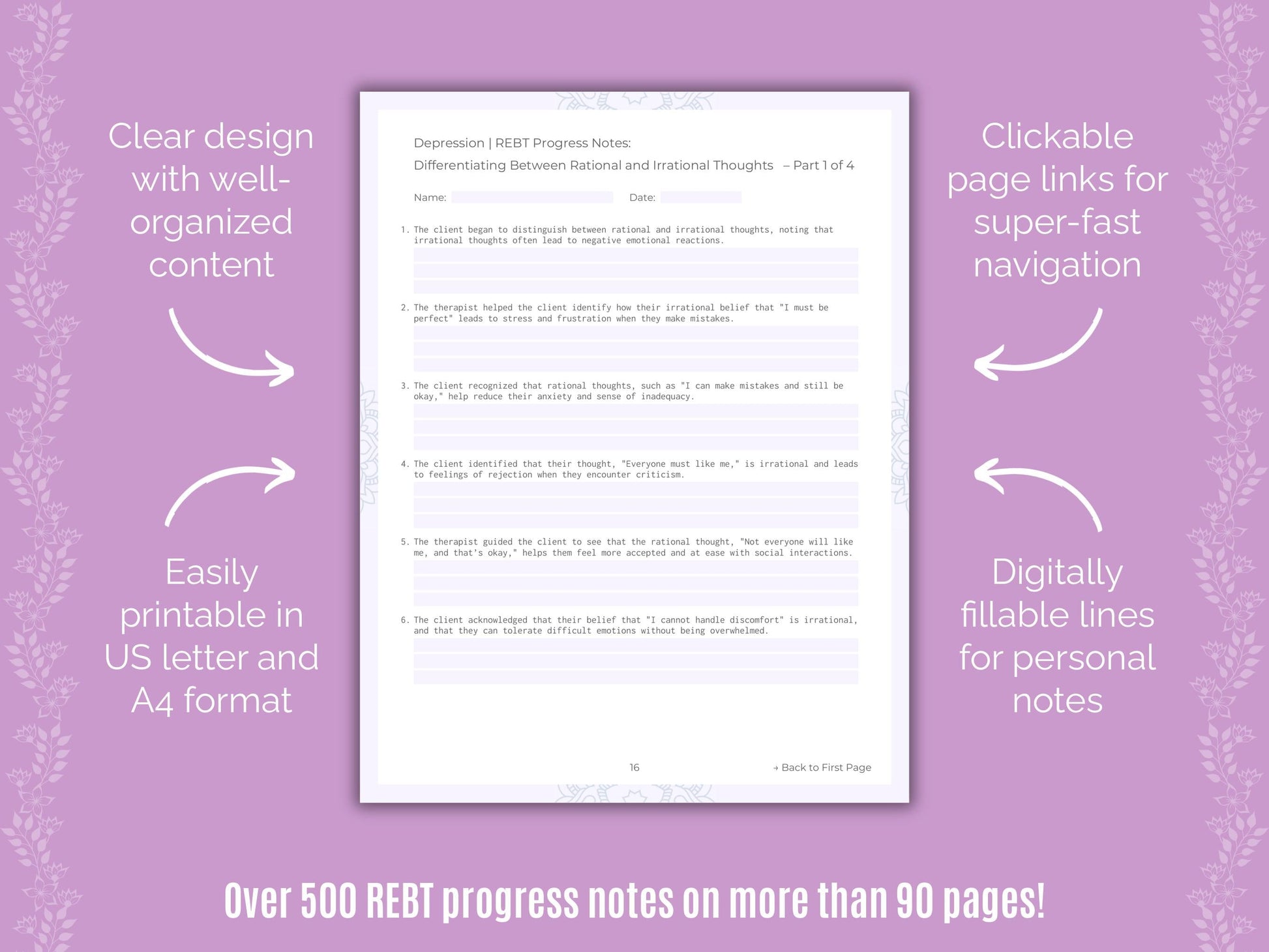 Depression Rational Emotive Behavior Therapy (REBT) Counseling Templates