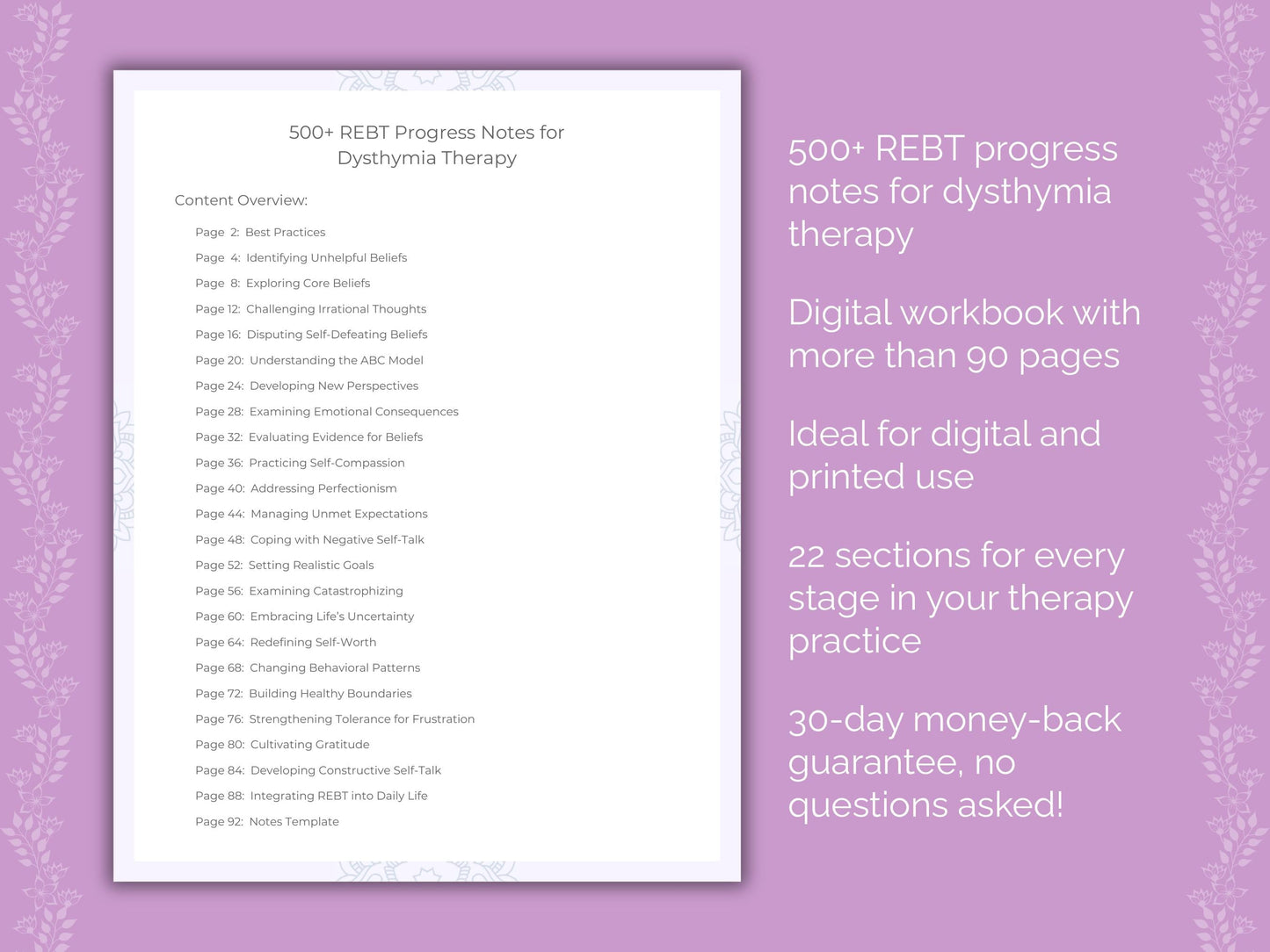 Dysthymia Rational Emotive Behavior Therapy (REBT) Therapist Worksheets