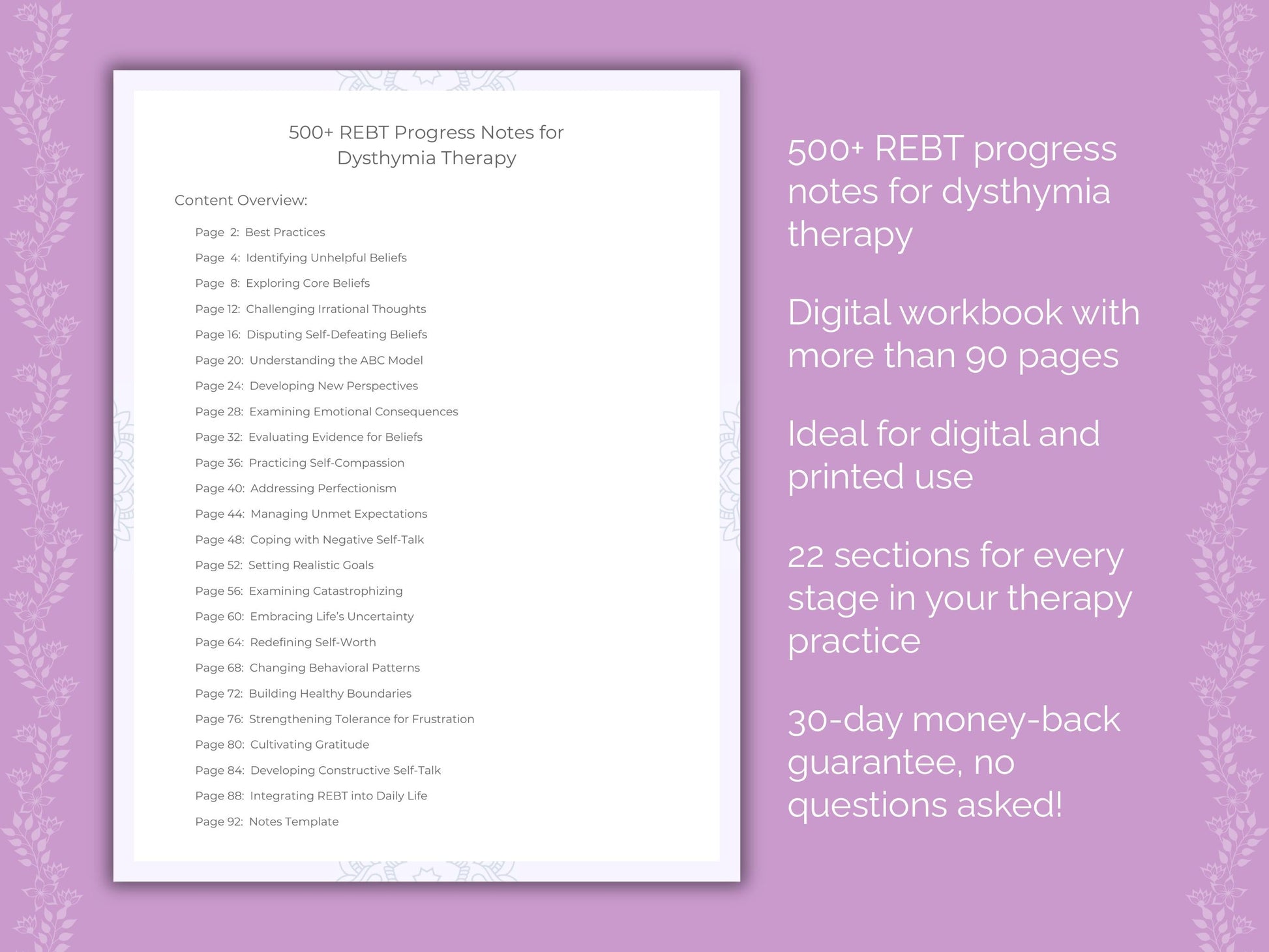 Dysthymia Rational Emotive Behavior Therapy (REBT) Therapist Worksheets