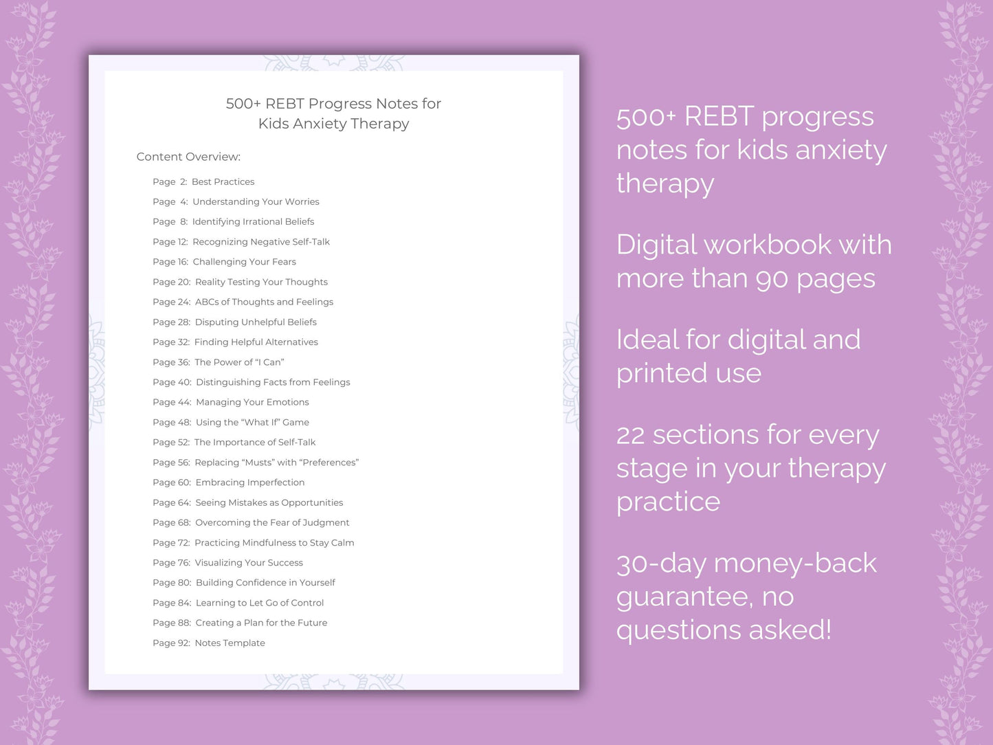 Kids Anxiety Rational Emotive Behavior Therapy (REBT) Therapist Worksheets