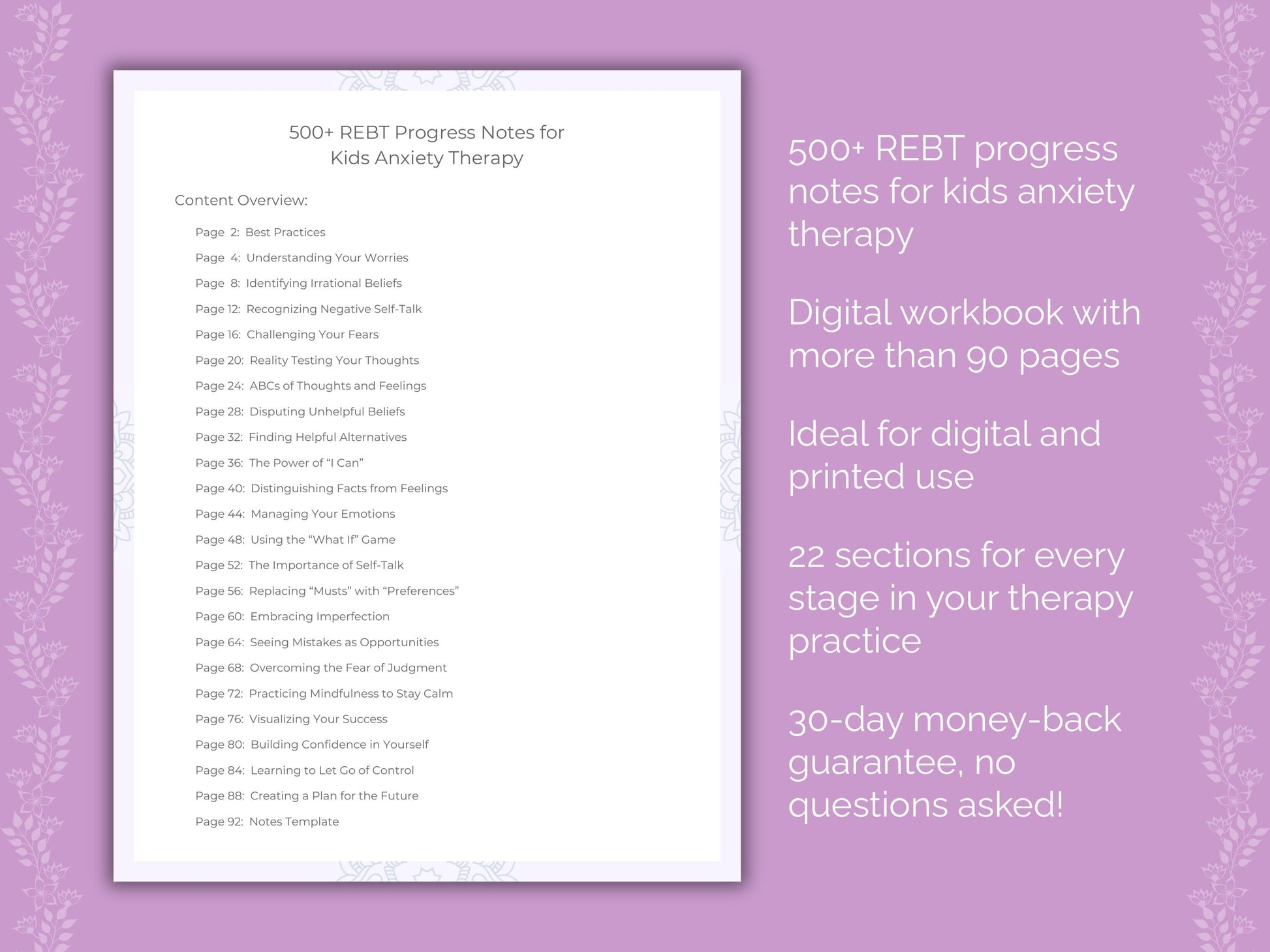 Kids Anxiety Rational Emotive Behavior Therapy (REBT) Therapist Worksheets