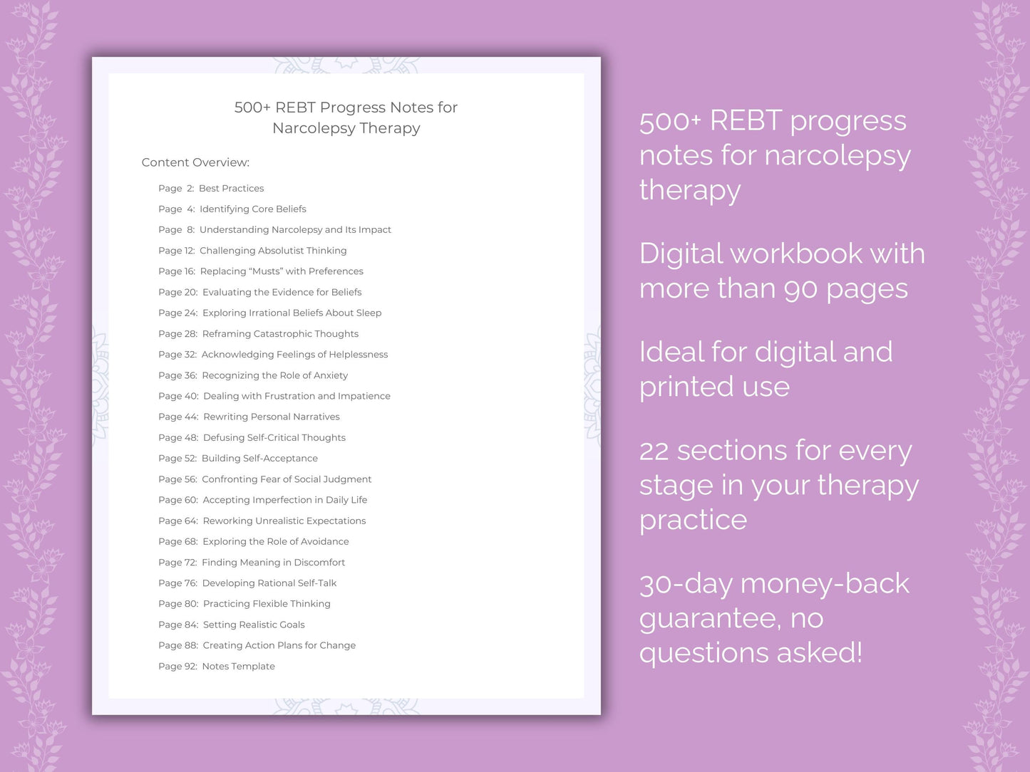 Narcolepsy Rational Emotive Behavior Therapy (REBT) Therapist Worksheets