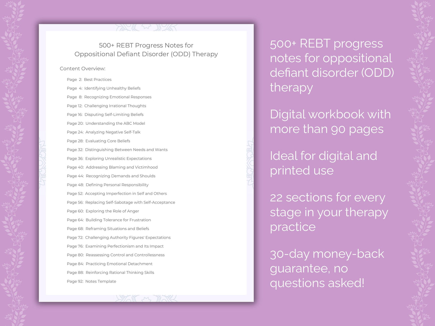 Oppositional Defiant Disorder (ODD) Rational Emotive Behavior Therapy (REBT) Therapist Worksheets