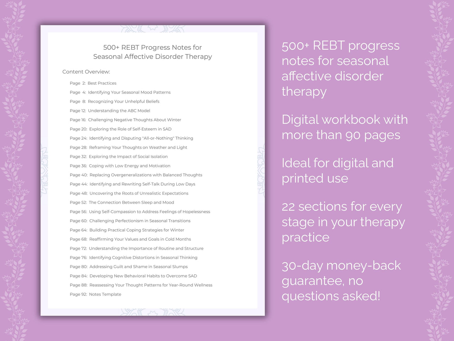 Seasonal Affective Disorder Rational Emotive Behavior Therapy (REBT) Therapist Worksheets