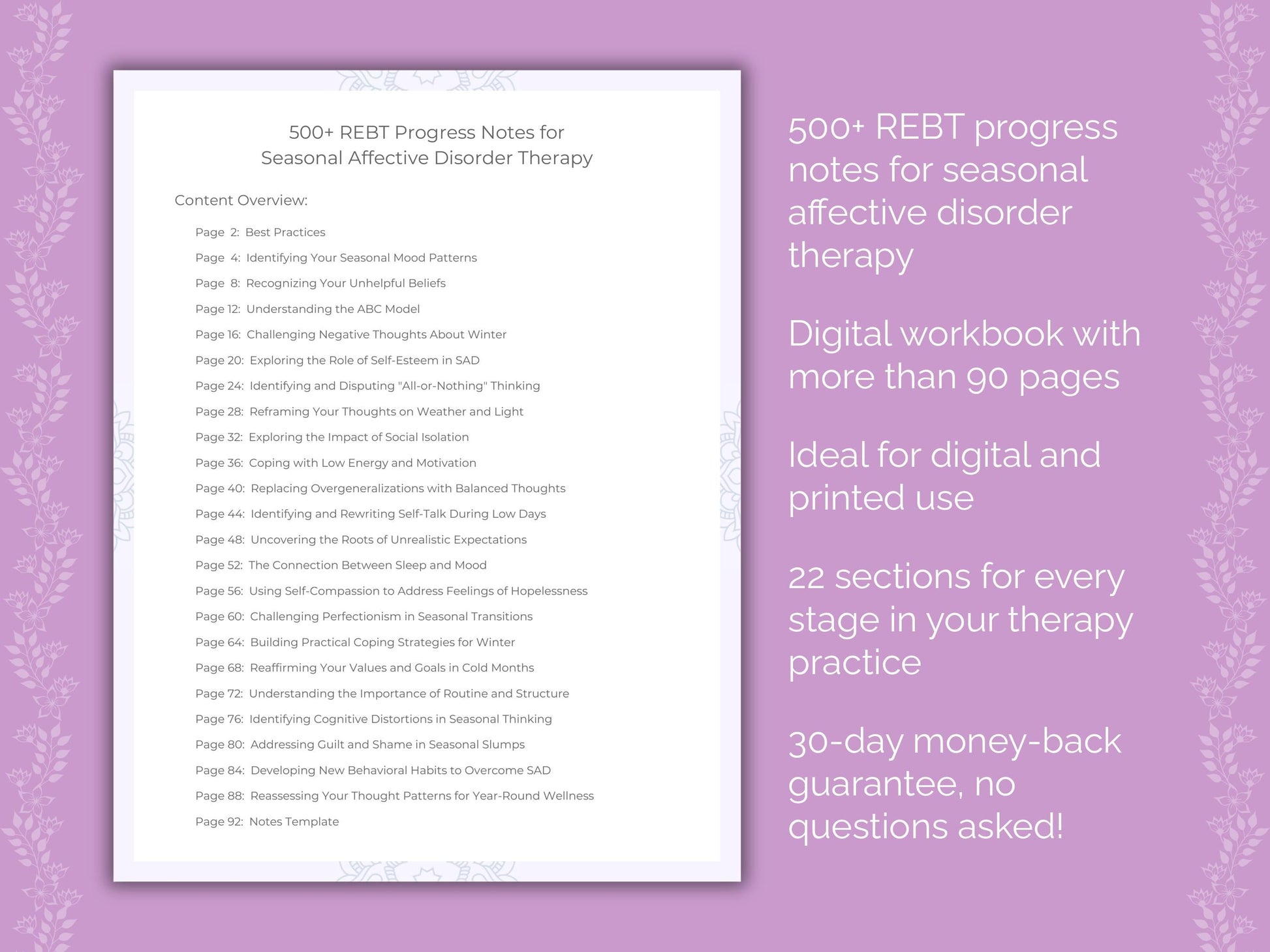 Seasonal Affective Disorder Rational Emotive Behavior Therapy (REBT) Therapist Worksheets
