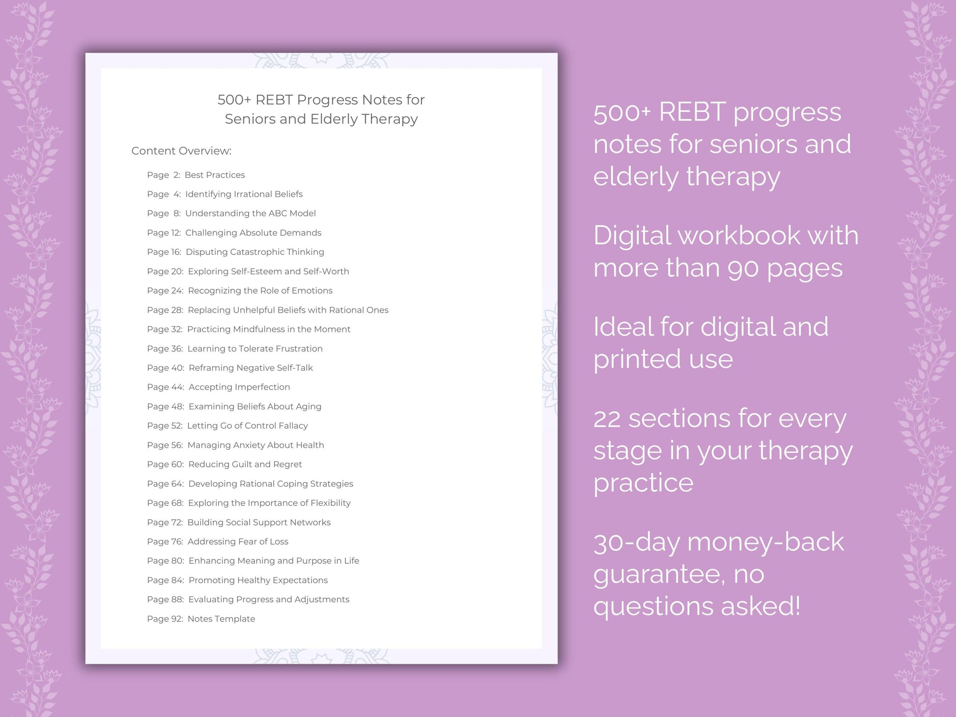 Seniors and Elderly Rational Emotive Behavior Therapy (REBT) Therapist Worksheets