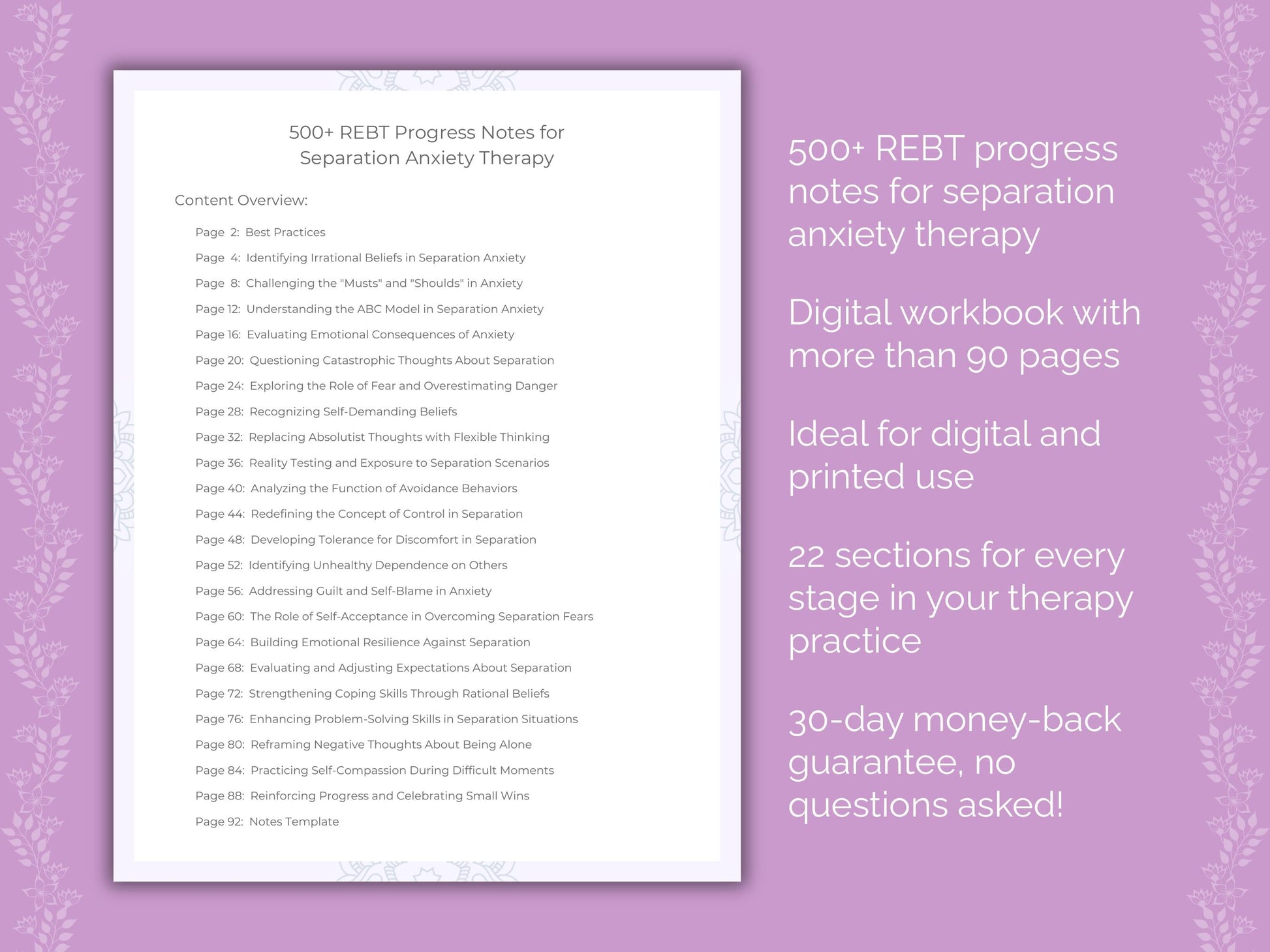 Separation Anxiety Rational Emotive Behavior Therapy (REBT) Therapist Worksheets