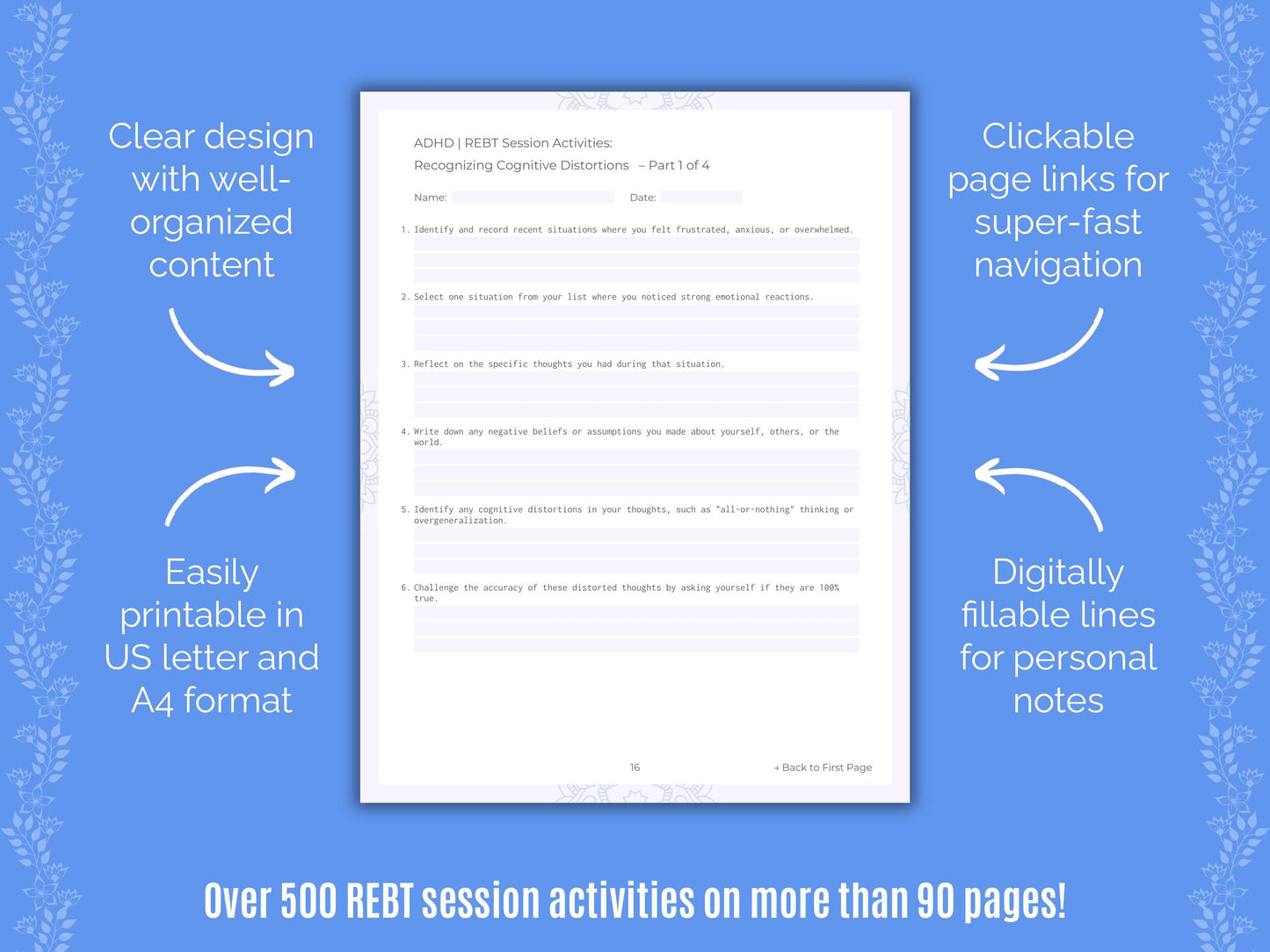 ADHD Rational Emotive Behavior Therapy (REBT) Counseling Templates