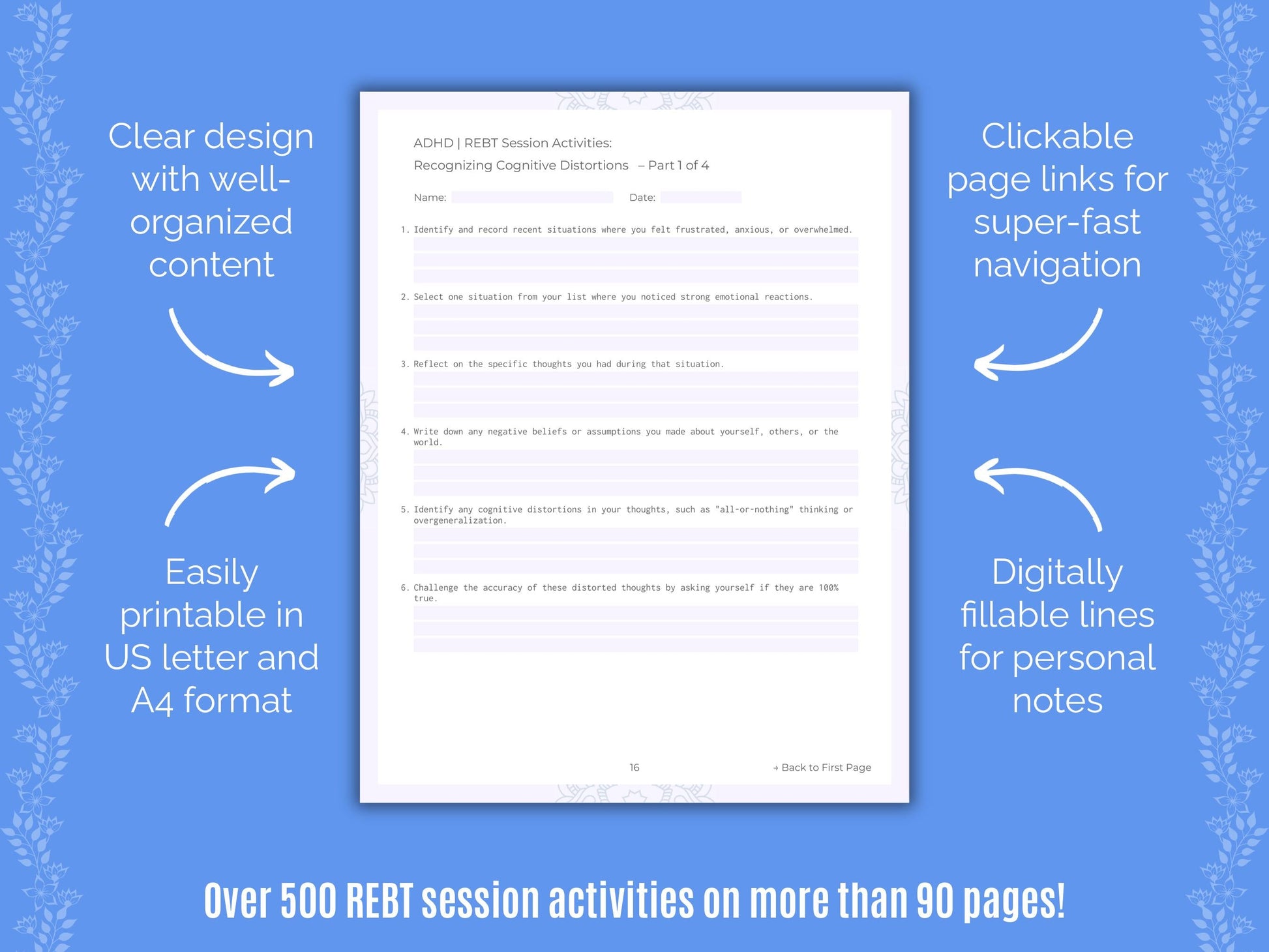 ADHD Rational Emotive Behavior Therapy (REBT) Counseling Templates