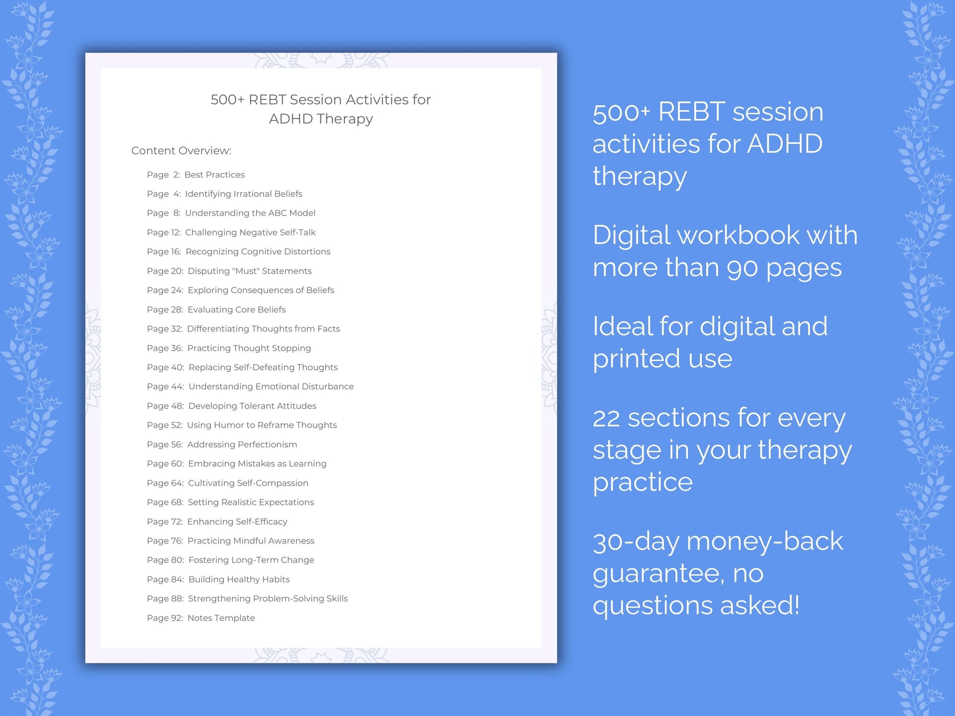 ADHD Rational Emotive Behavior Therapy (REBT) Therapist Worksheets