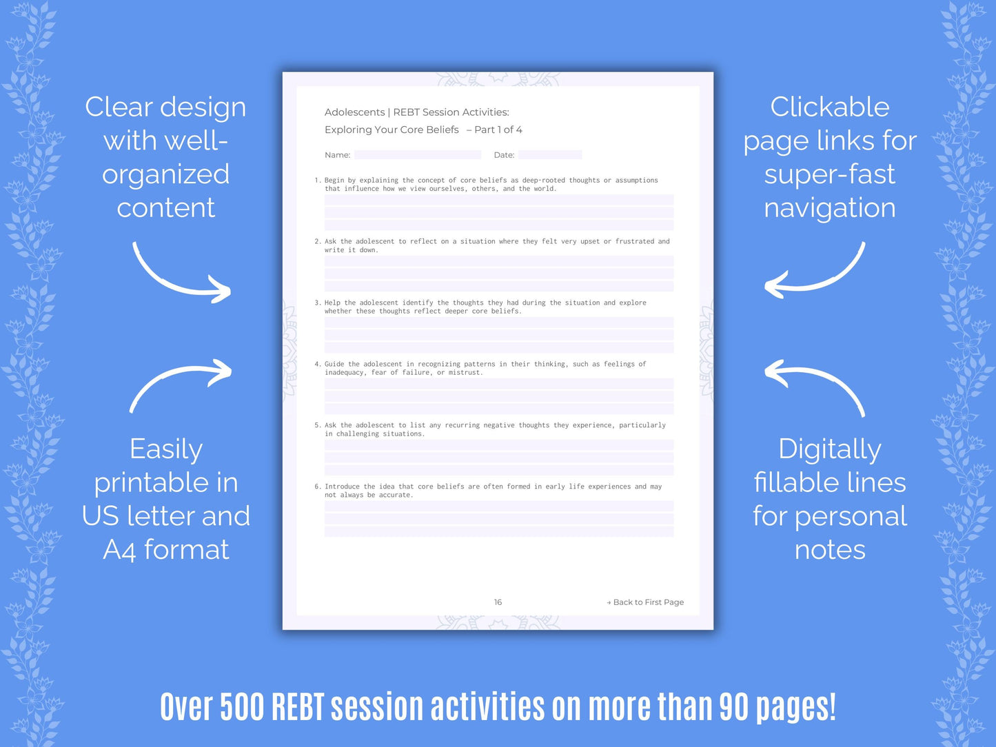 Adolescents Rational Emotive Behavior Therapy (REBT) Counseling Templates