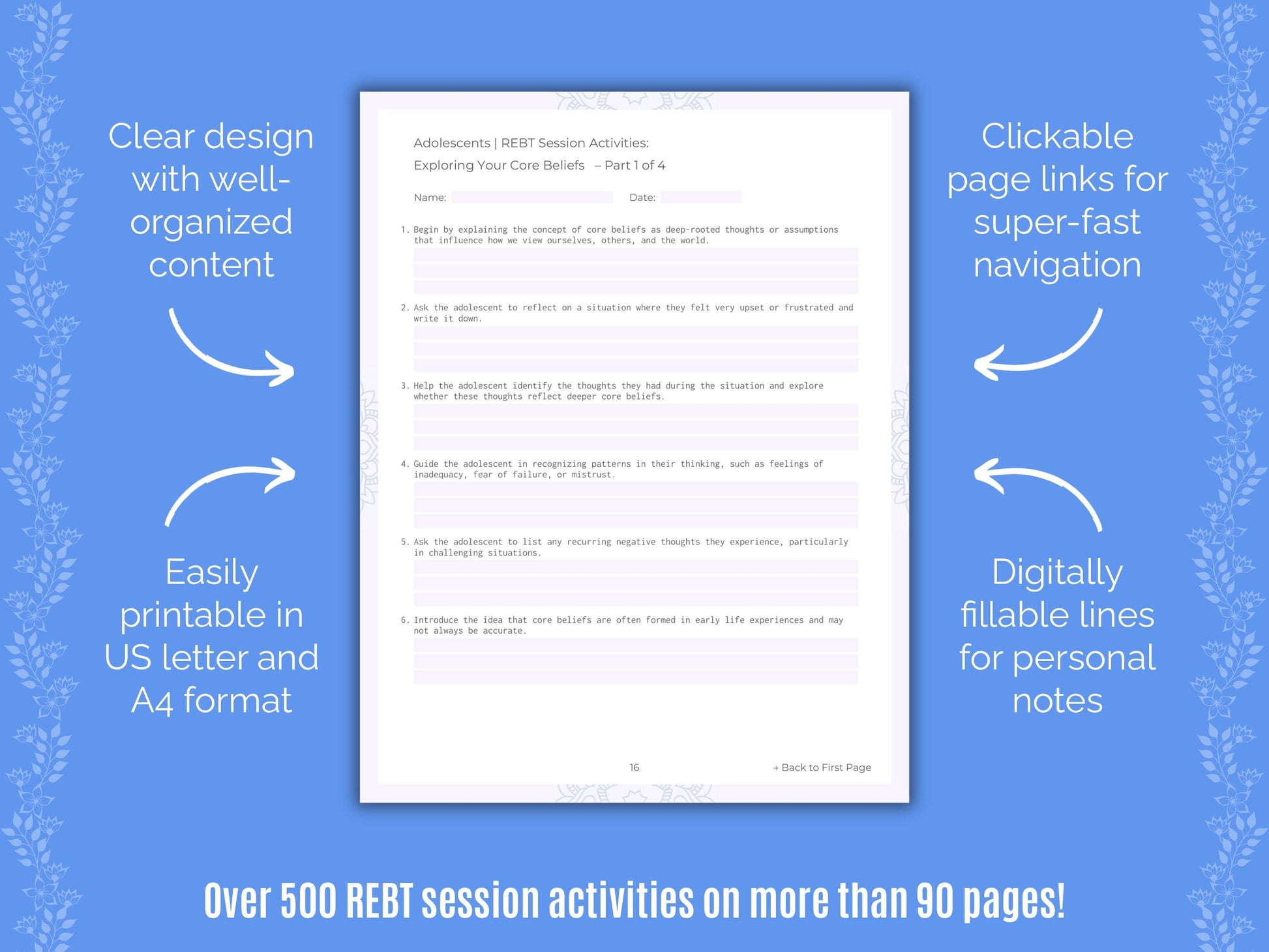 Adolescents Rational Emotive Behavior Therapy (REBT) Counseling Templates