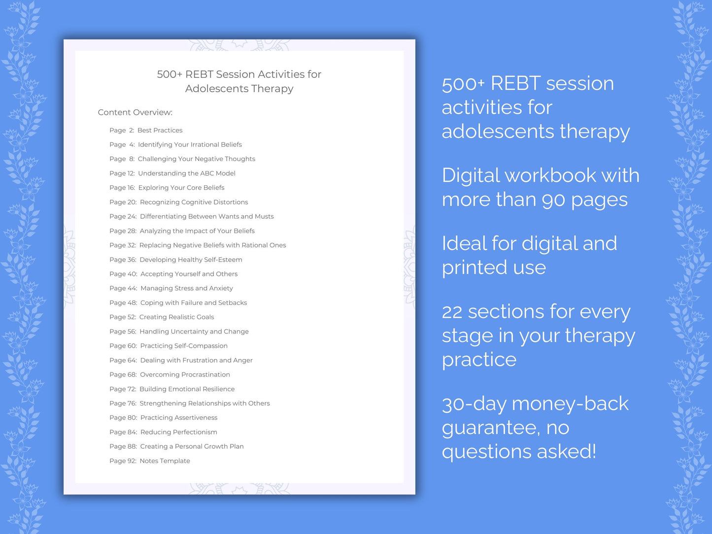 Adolescents Rational Emotive Behavior Therapy (REBT) Therapist Worksheets