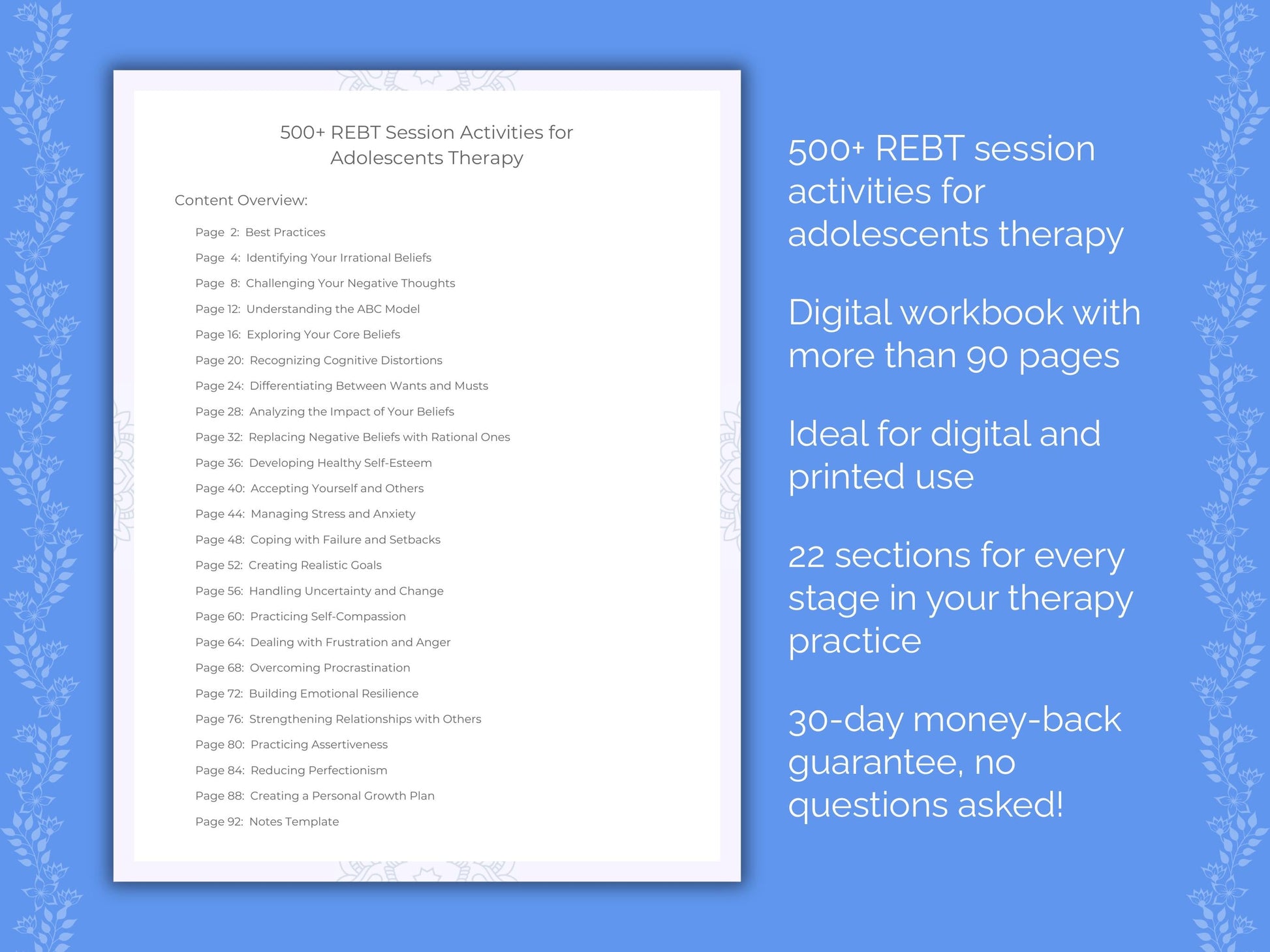 Adolescents Rational Emotive Behavior Therapy (REBT) Therapist Worksheets