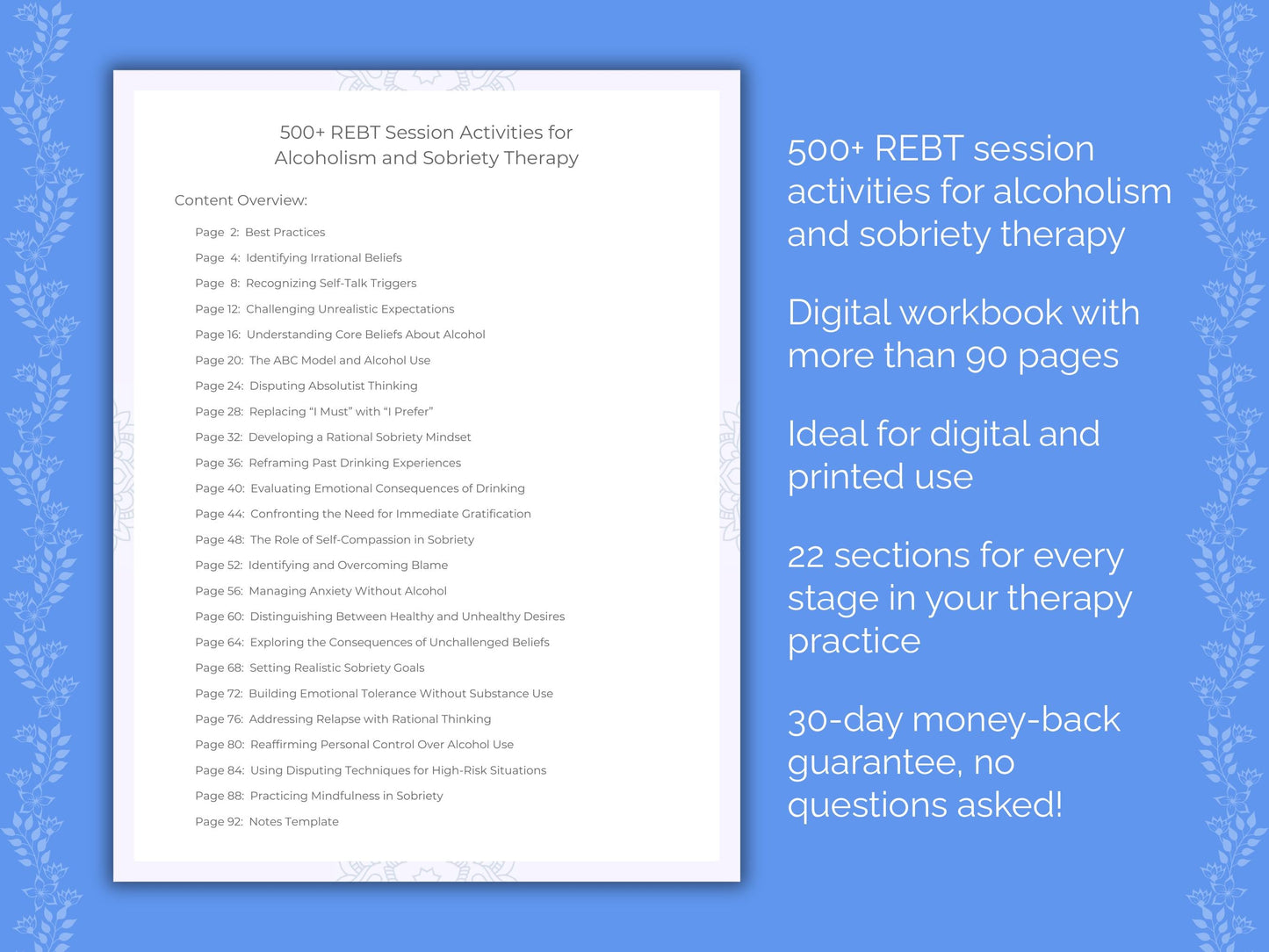 Alcoholism and Sobriety Rational Emotive Behavior Therapy (REBT) Therapist Worksheets