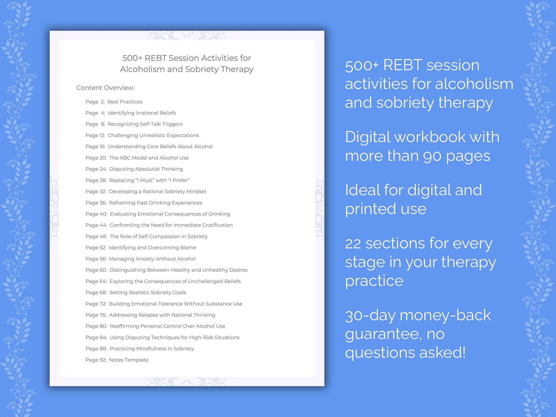 Alcoholism and Sobriety Rational Emotive Behavior Therapy (REBT) Therapist Worksheets