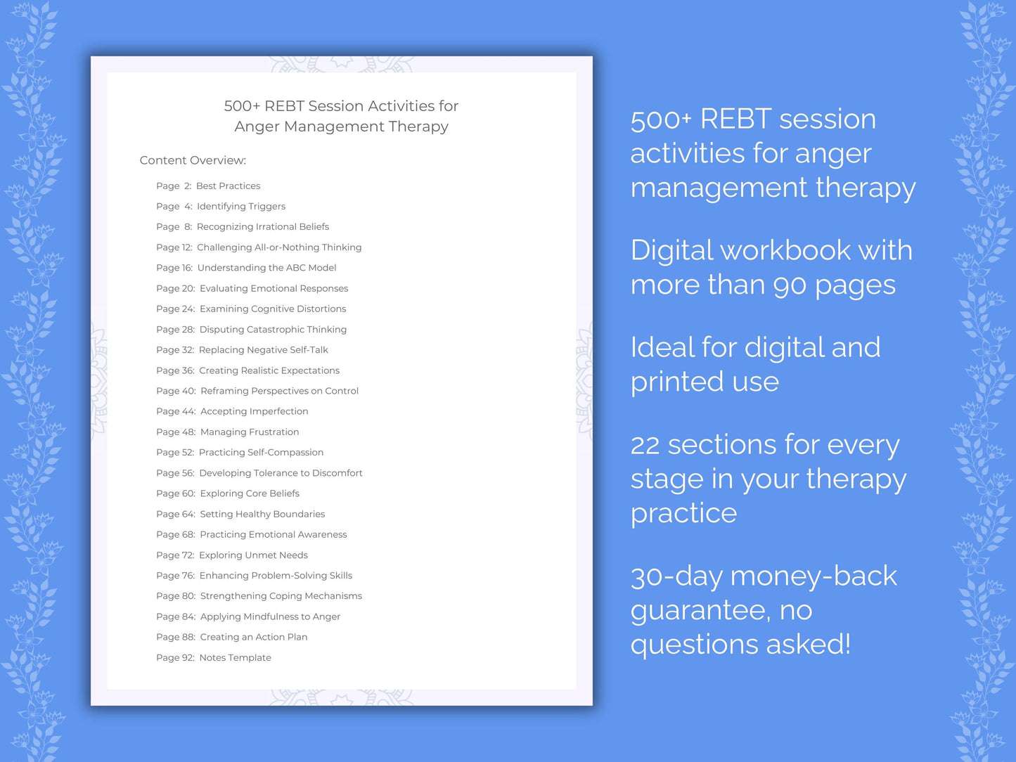 Anger Management Rational Emotive Behavior Therapy (REBT) Therapist Worksheets