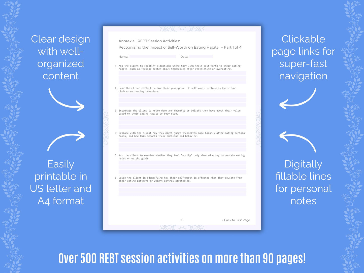 Anorexia Rational Emotive Behavior Therapy (REBT) Counseling Templates
