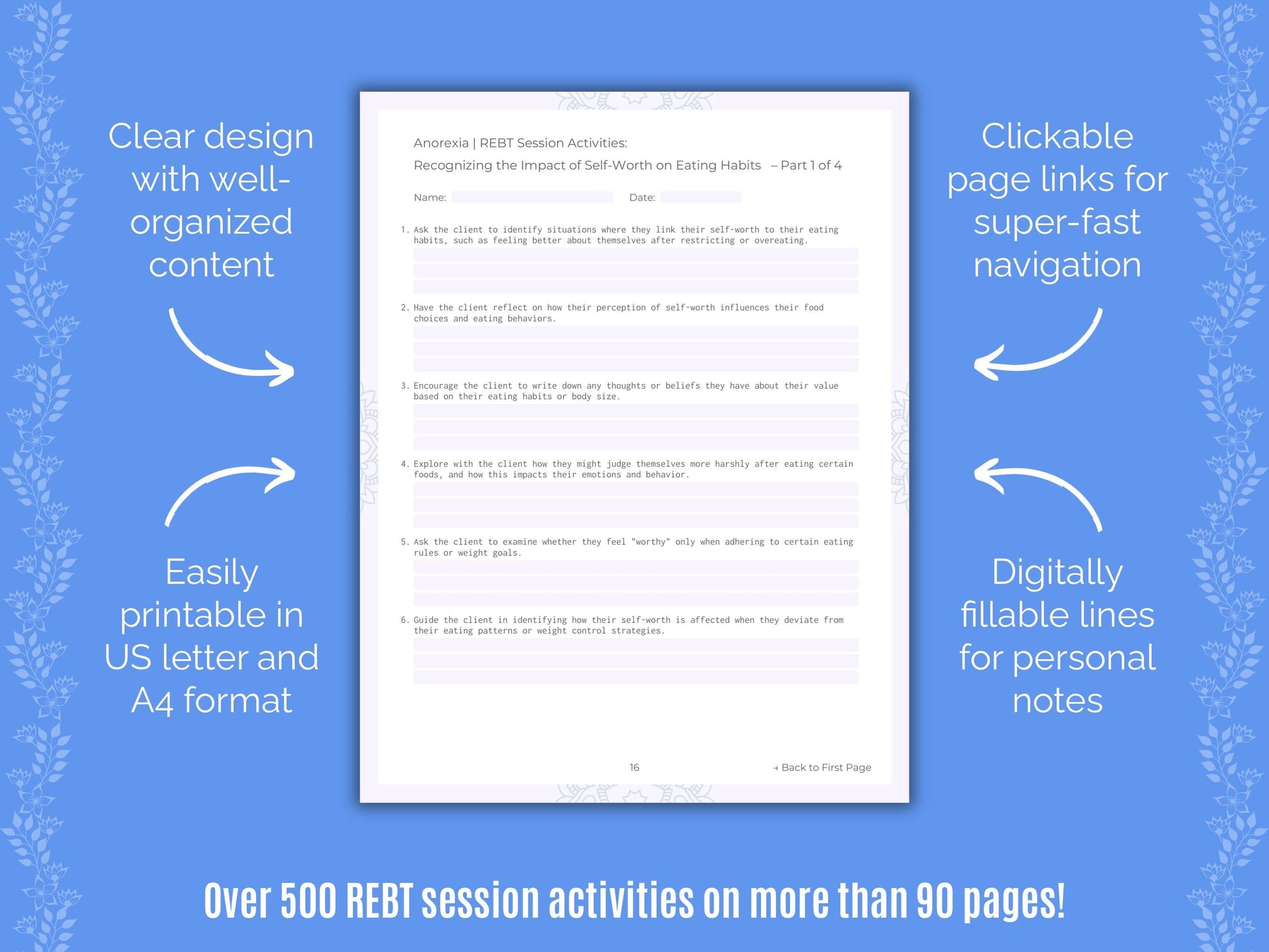 Anorexia Rational Emotive Behavior Therapy (REBT) Counseling Templates