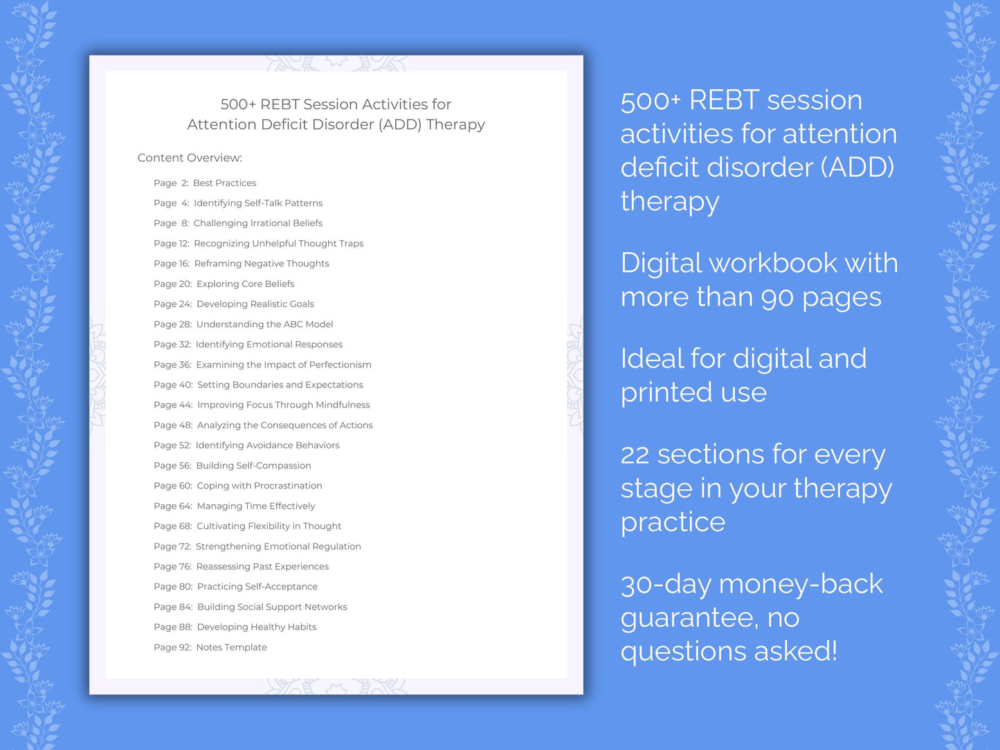 Attention Deficit Disorder (ADD) Rational Emotive Behavior Therapy (REBT) Therapist Worksheets