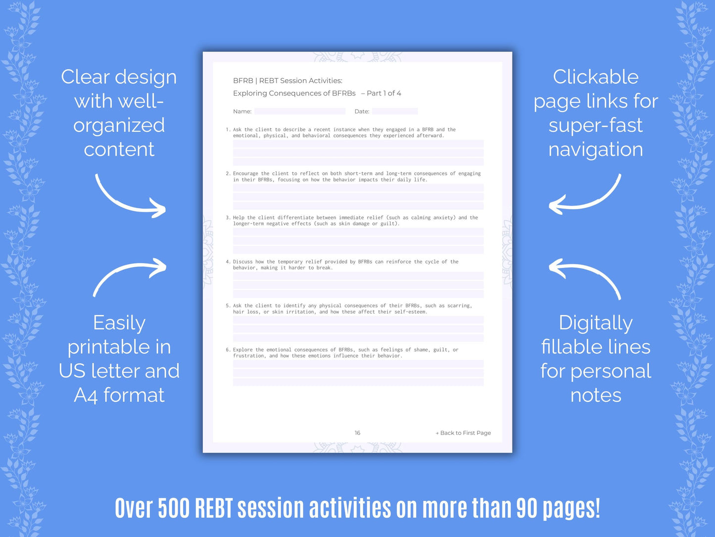 Body-Focused Repetitive Behavior (BFRB) Rational Emotive Behavior Therapy (REBT) Counseling Templates