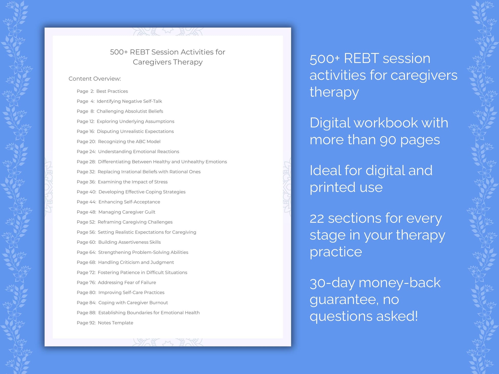 Caregivers Rational Emotive Behavior Therapy (REBT) Therapist Worksheets