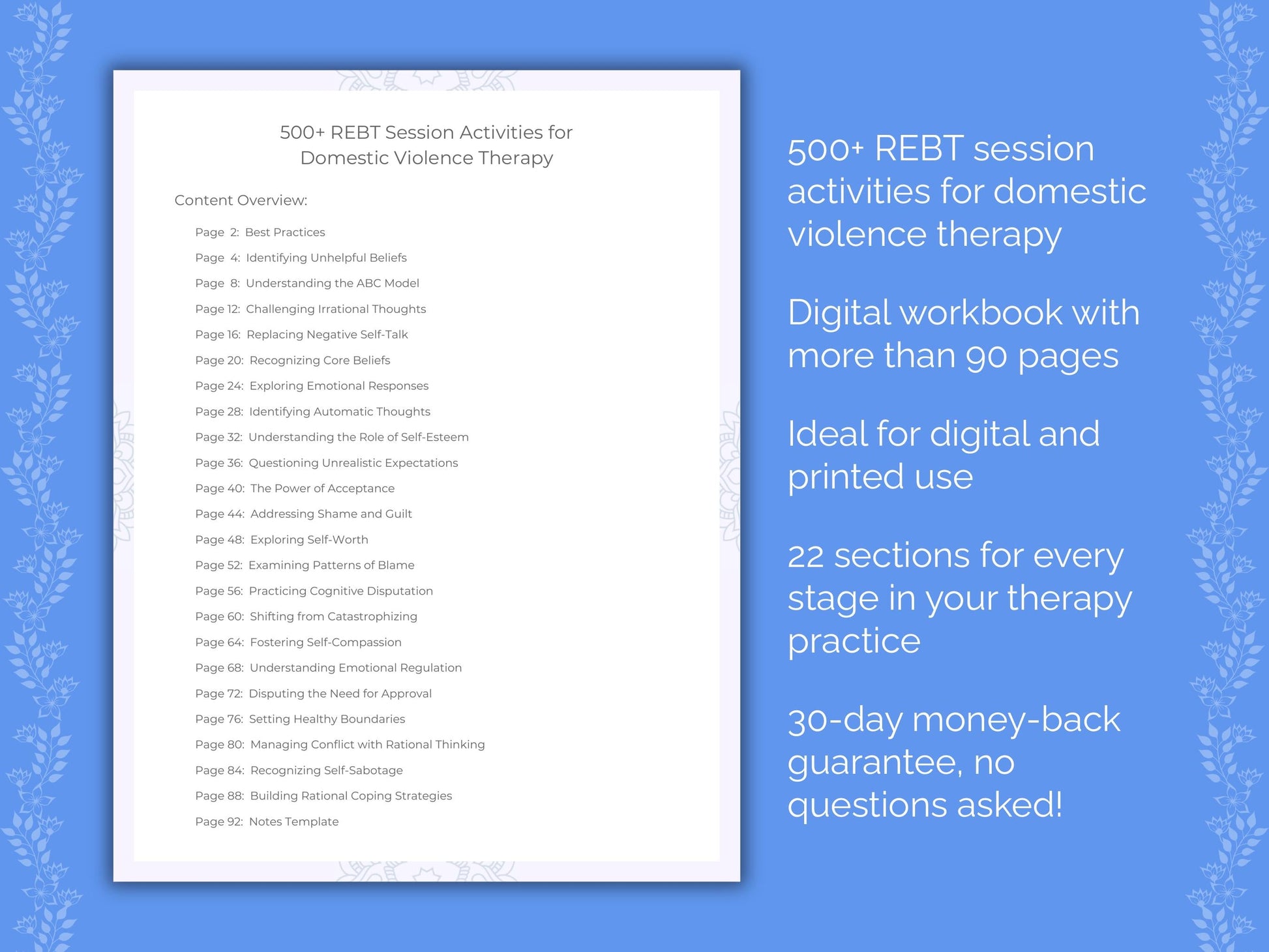 Domestic Violence Rational Emotive Behavior Therapy (REBT) Therapist Worksheets