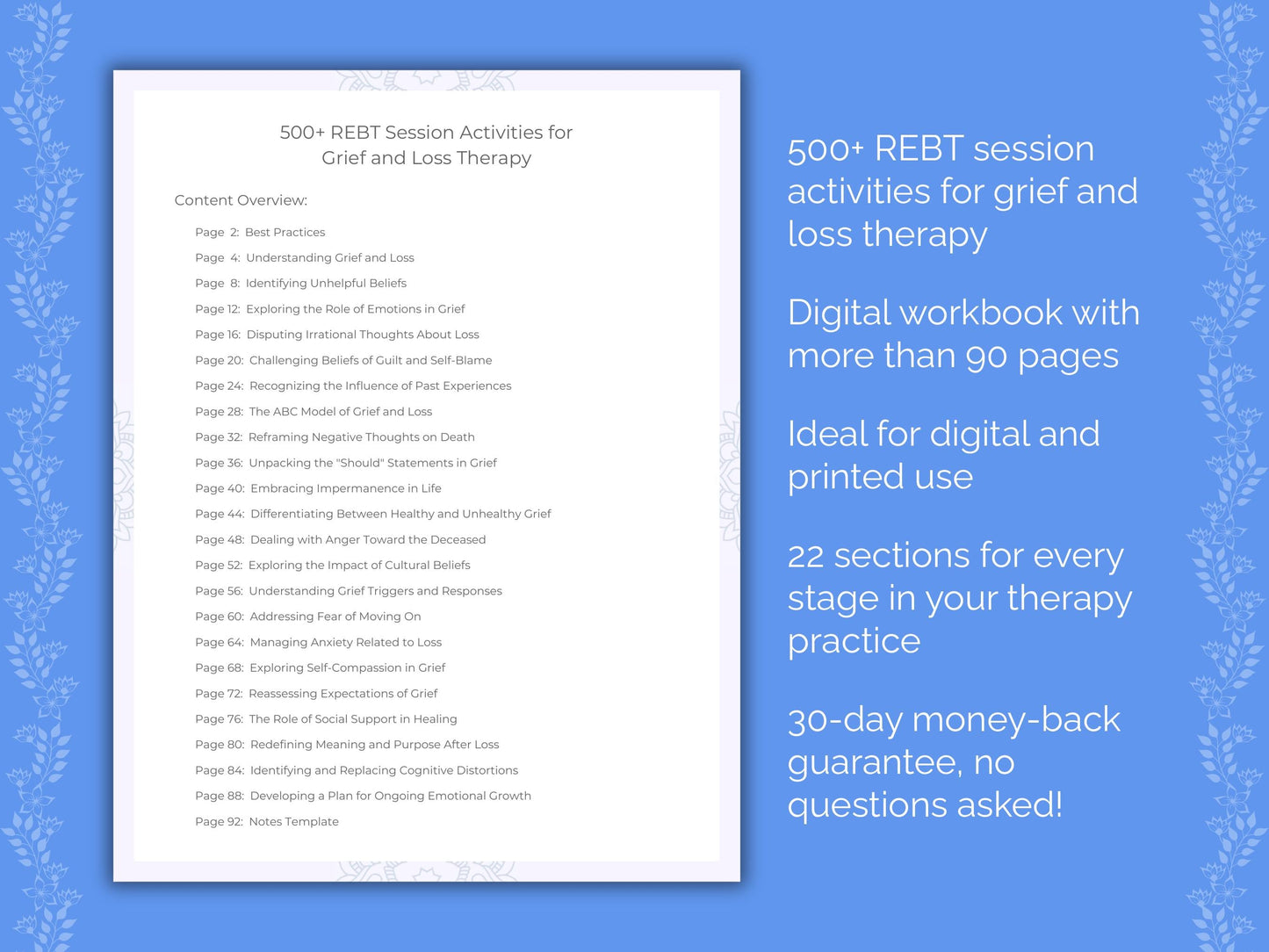 Grief and Loss Rational Emotive Behavior Therapy (REBT) Therapist Worksheets