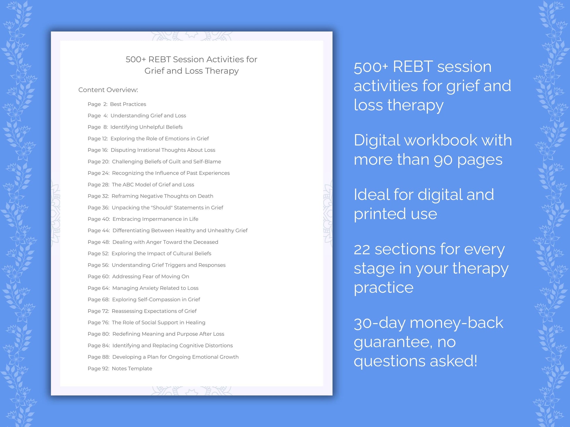 Grief and Loss Rational Emotive Behavior Therapy (REBT) Therapist Worksheets