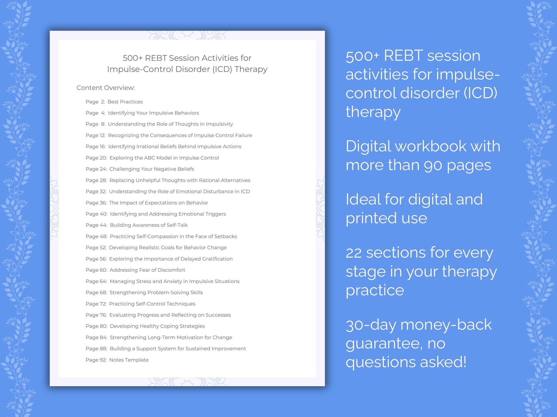 Impulse-Control Disorder (ICD) Rational Emotive Behavior Therapy (REBT) Therapist Worksheets