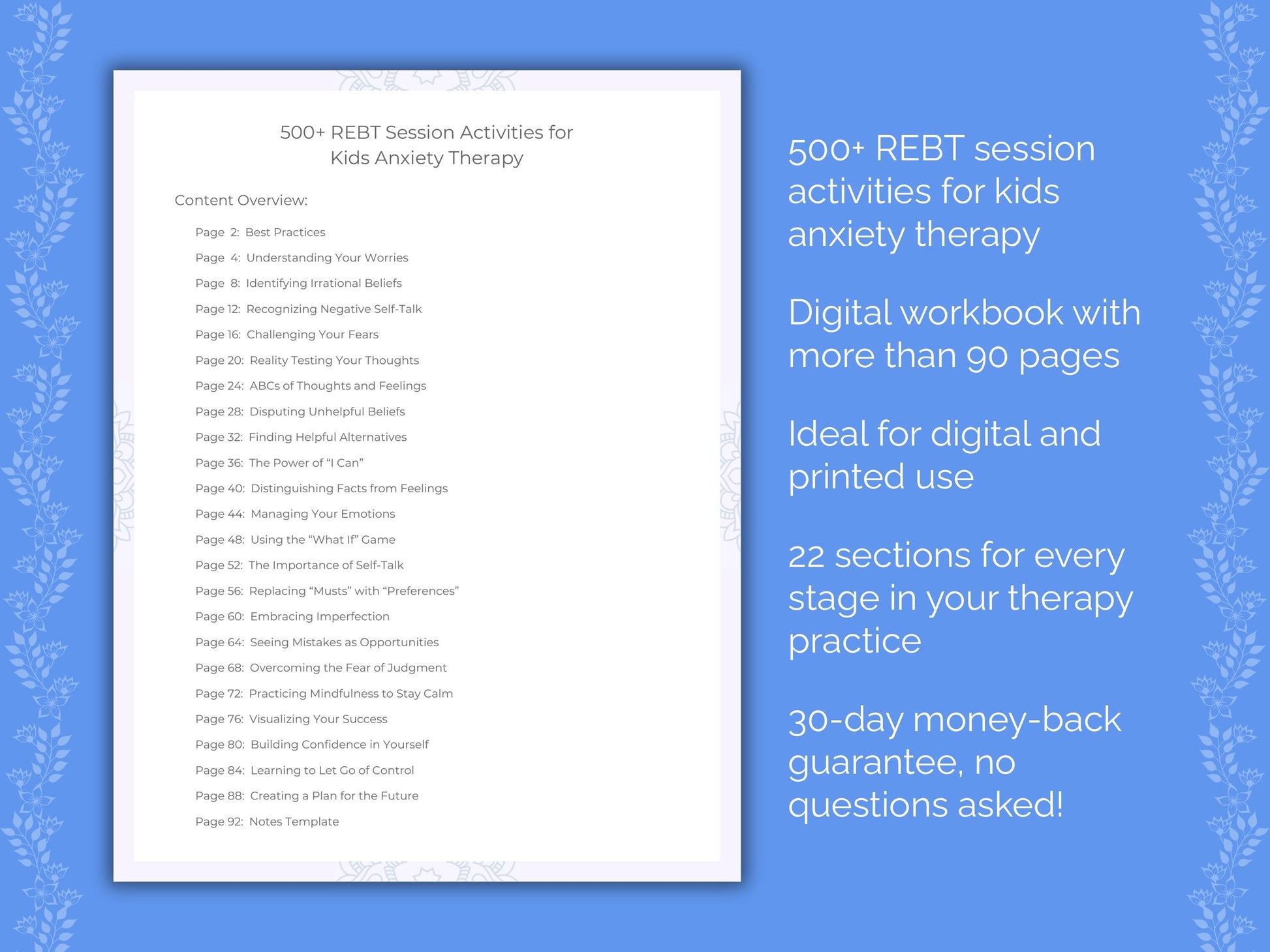 Kids Anxiety Rational Emotive Behavior Therapy (REBT) Therapist Worksheets