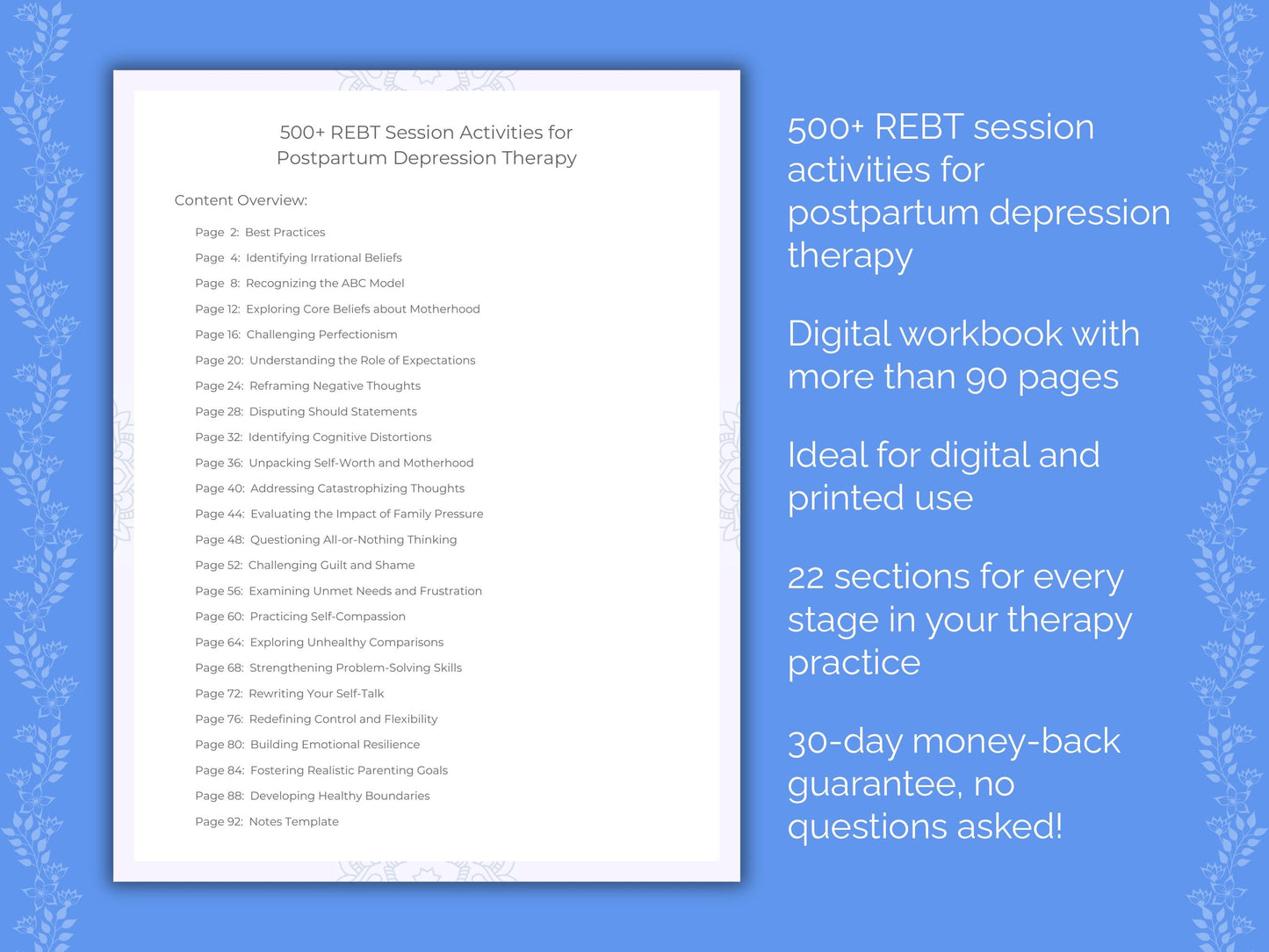 Postpartum Depression Rational Emotive Behavior Therapy (REBT) Therapist Worksheets