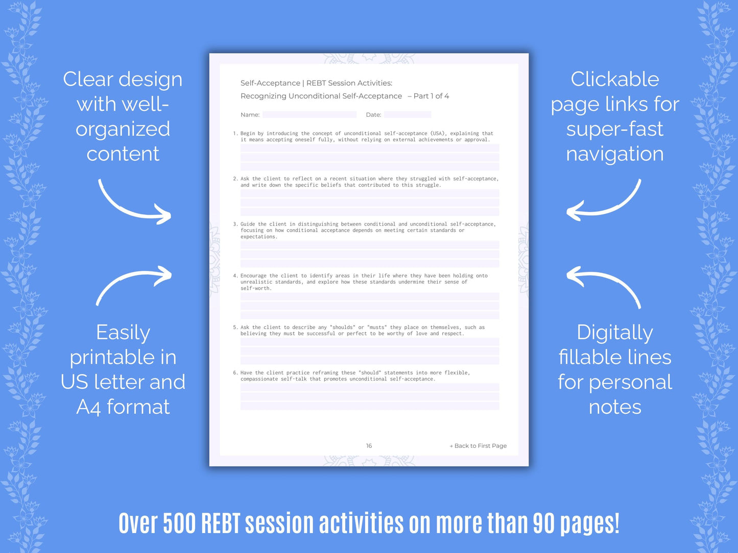 Self-Acceptance Rational Emotive Behavior Therapy (REBT) Counseling Templates