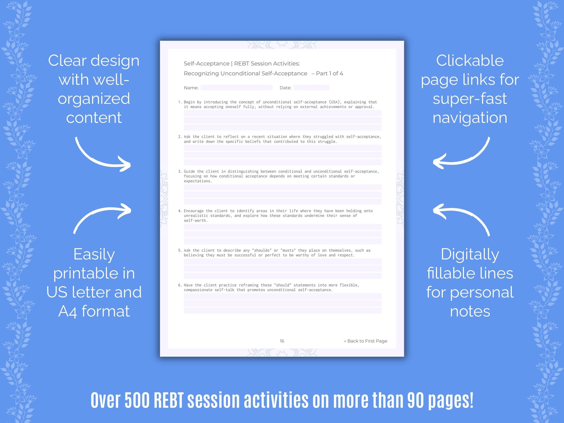 Self-Acceptance Rational Emotive Behavior Therapy (REBT) Counseling Templates