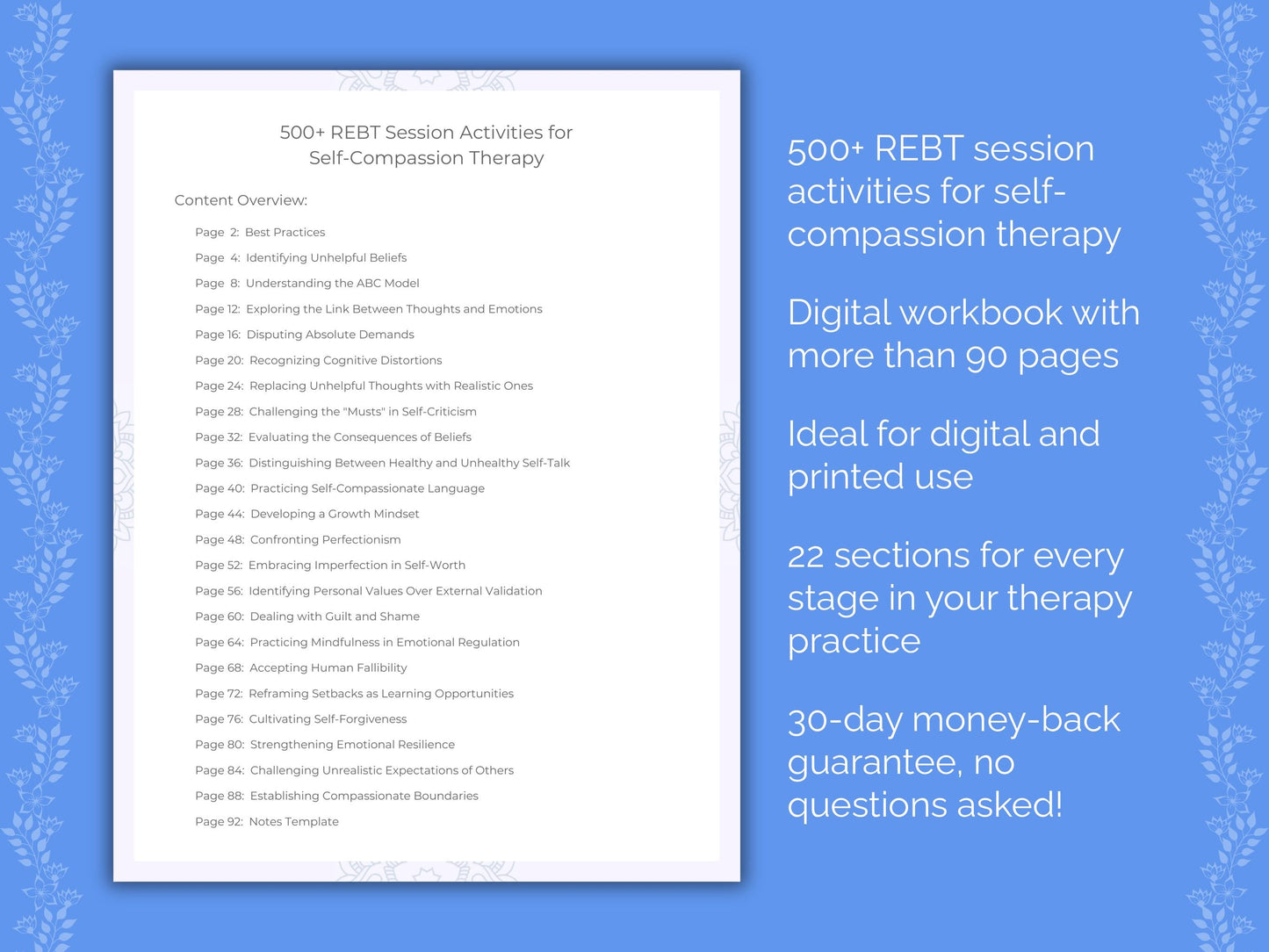 Self-Compassion Rational Emotive Behavior Therapy (REBT) Therapist Worksheets