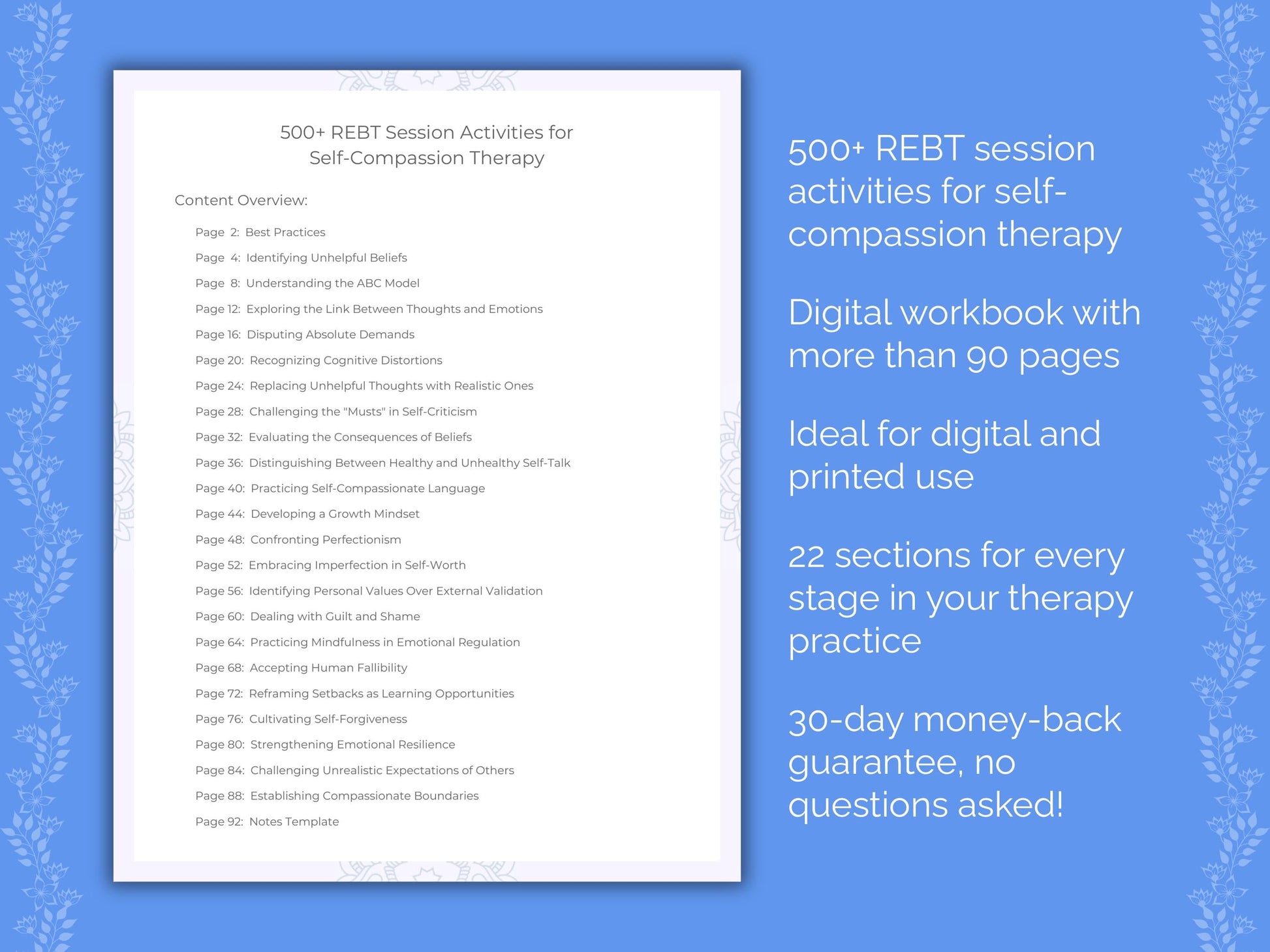 Self-Compassion Rational Emotive Behavior Therapy (REBT) Therapist Worksheets