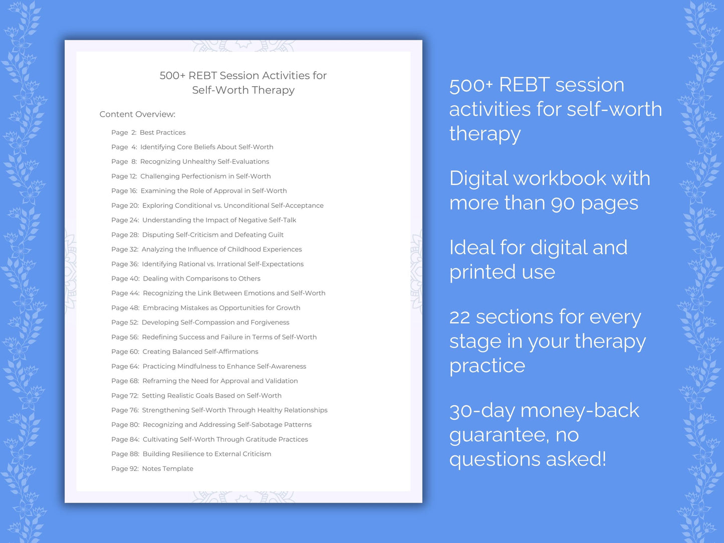 Self-Worth Rational Emotive Behavior Therapy (REBT) Therapist Worksheets