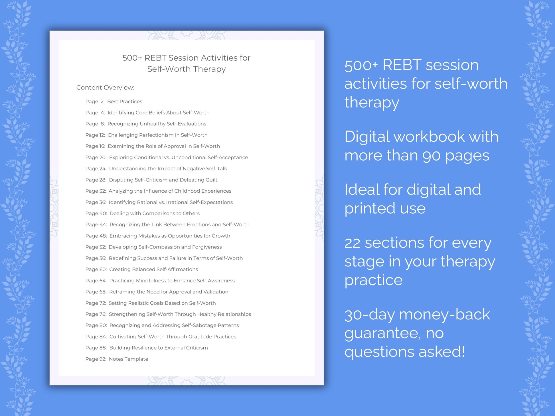 Self-Worth Rational Emotive Behavior Therapy (REBT) Therapist Worksheets