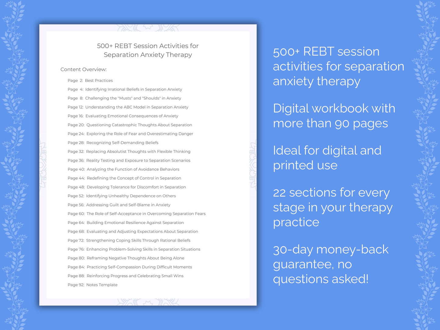 Separation Anxiety Rational Emotive Behavior Therapy (REBT) Therapist Worksheets