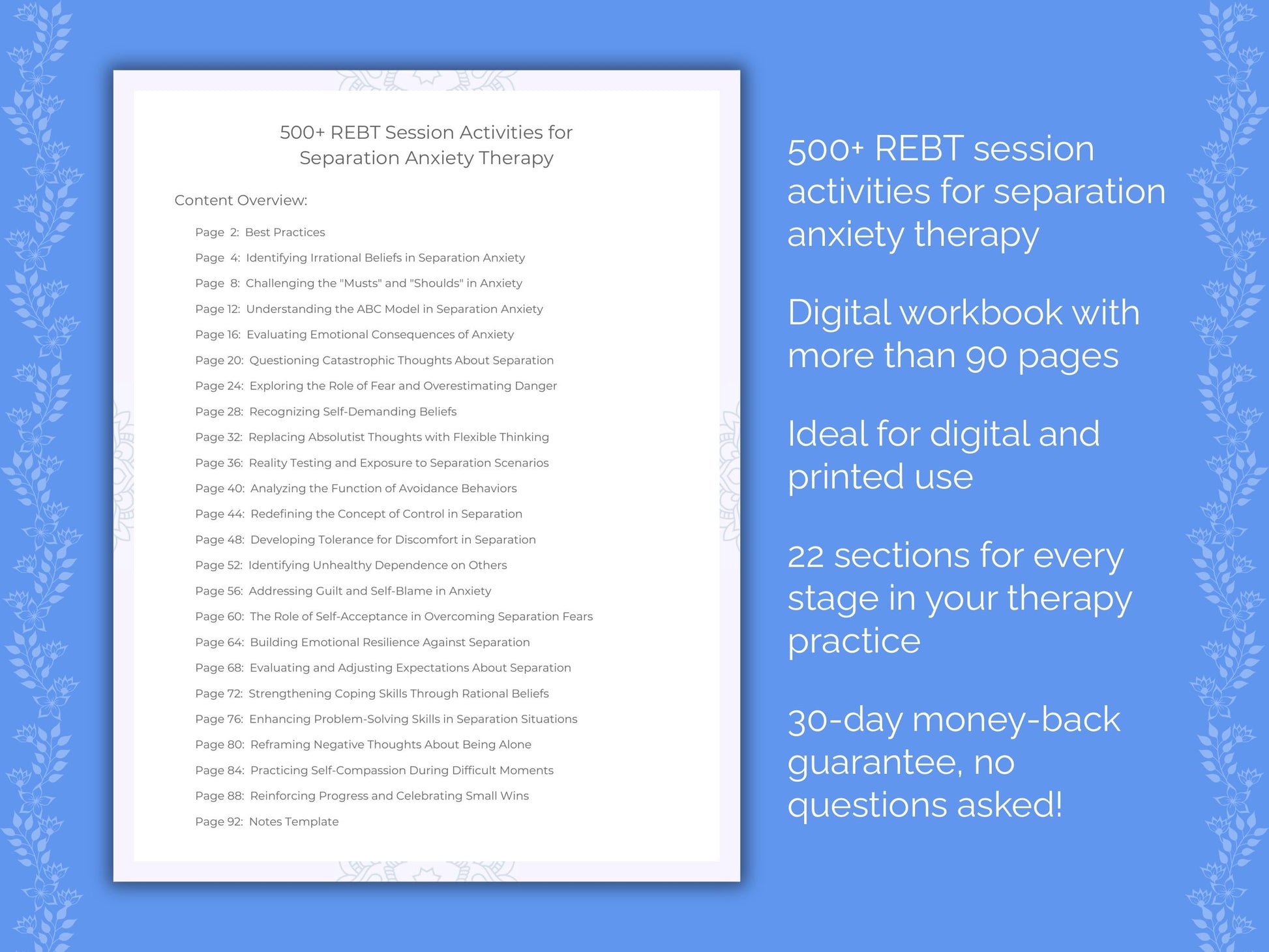 Separation Anxiety Rational Emotive Behavior Therapy (REBT) Therapist Worksheets