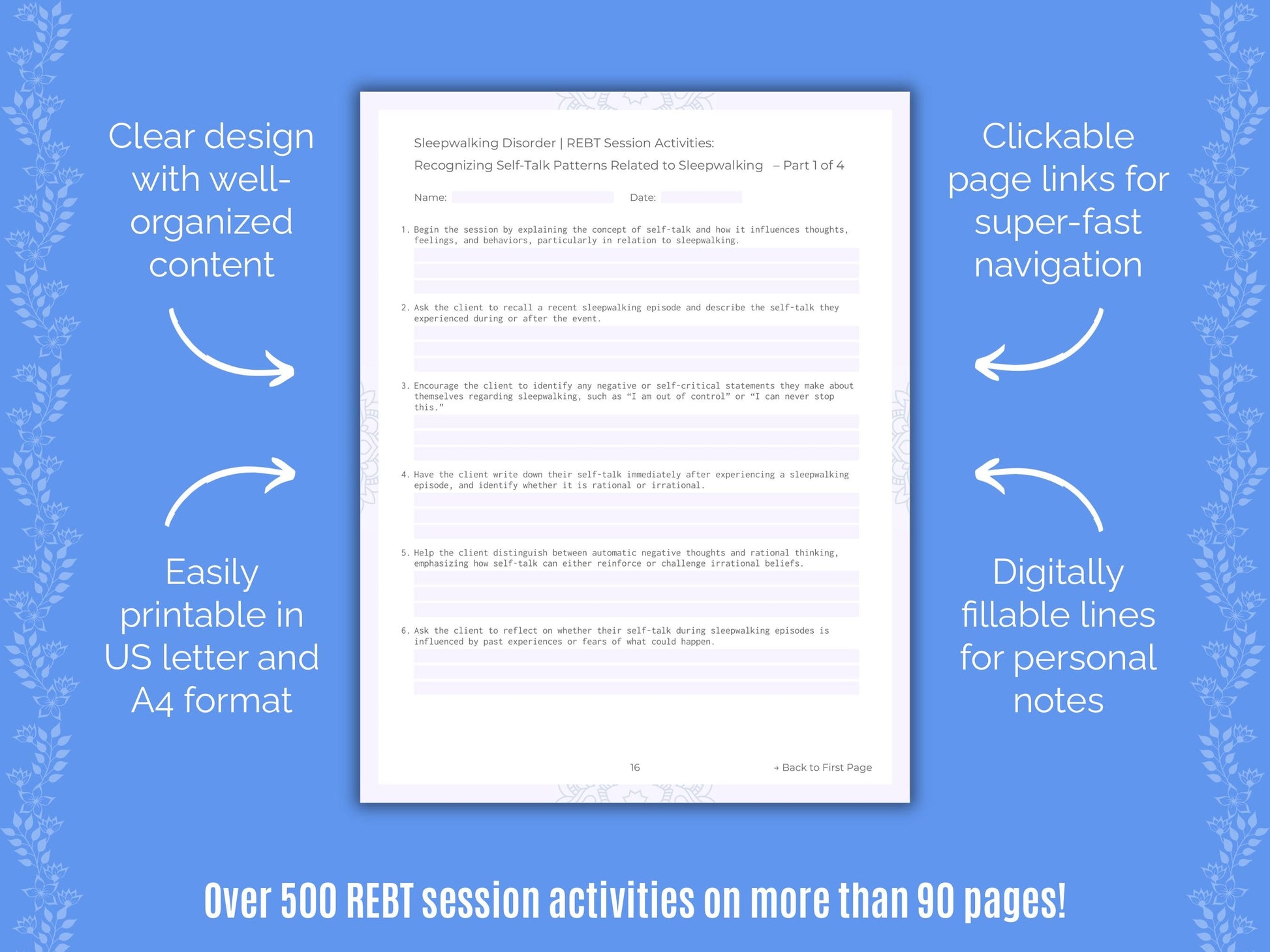 Sleepwalking Disorder Rational Emotive Behavior Therapy (REBT) Counseling Templates