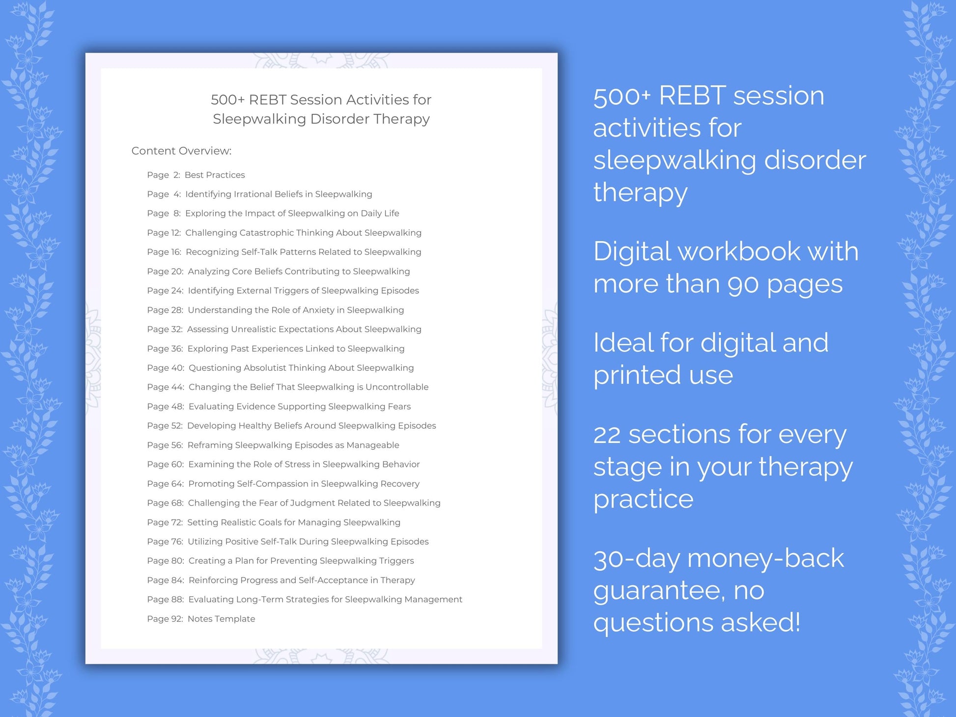 Sleepwalking Disorder Rational Emotive Behavior Therapy (REBT) Therapist Worksheets