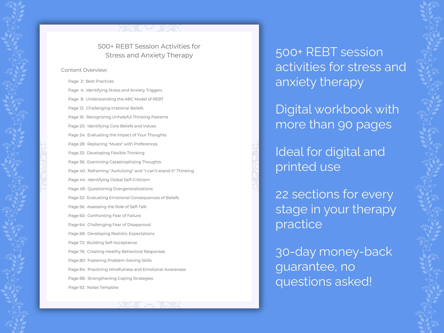 Stress and Anxiety Rational Emotive Behavior Therapy (REBT) Therapist Worksheets