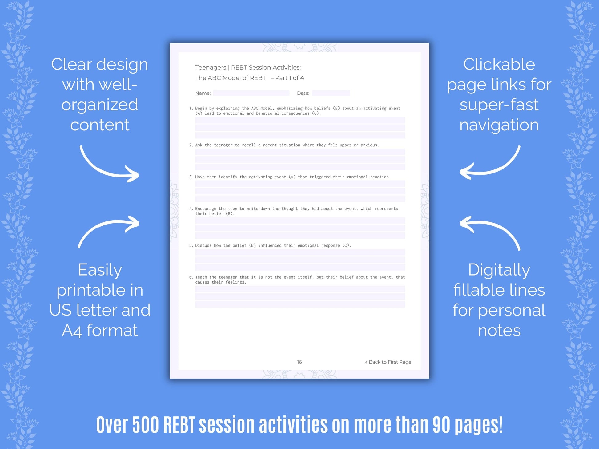 Teenagers Rational Emotive Behavior Therapy (REBT) Counseling Templates