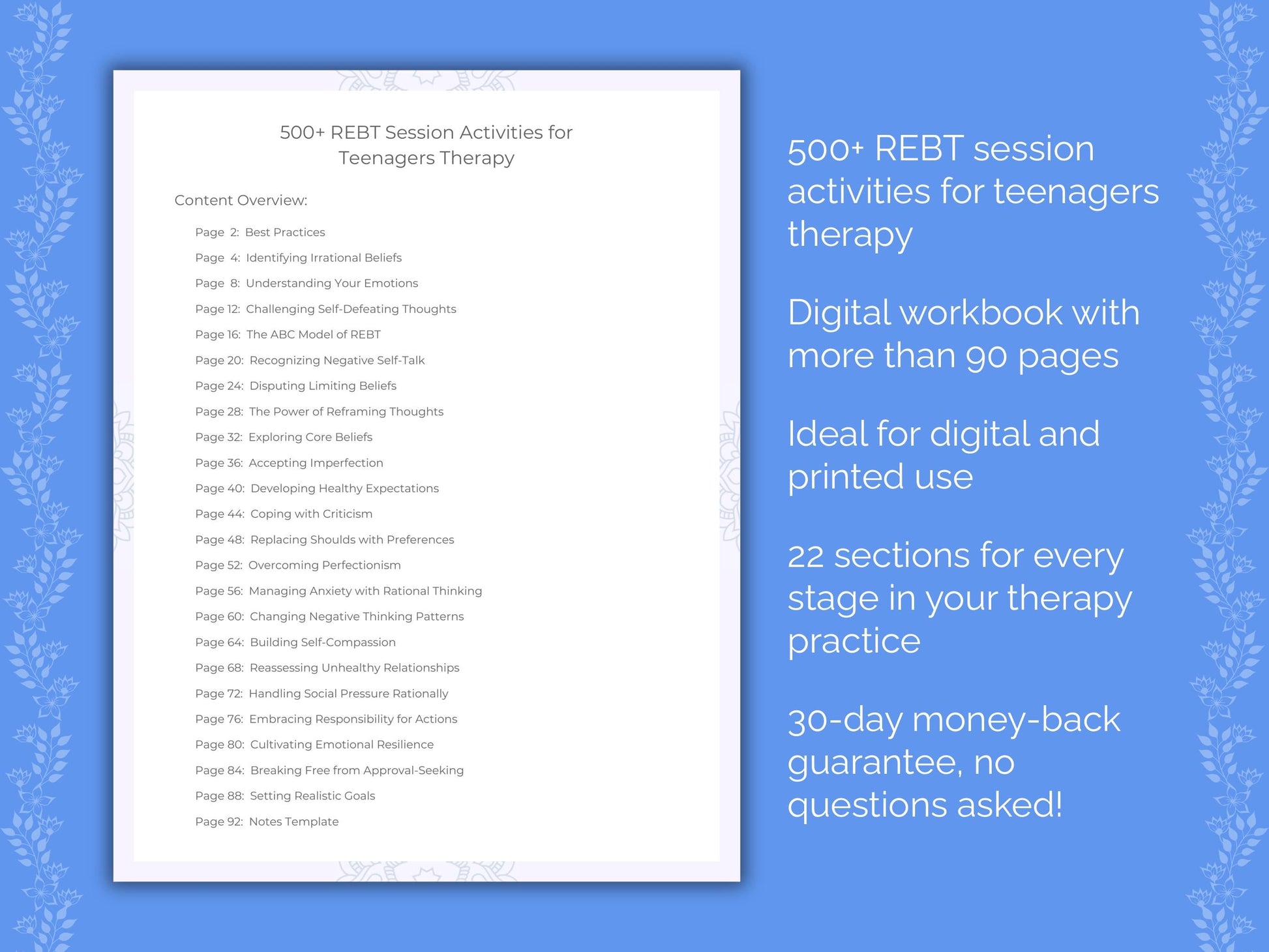 Teenagers Rational Emotive Behavior Therapy (REBT) Therapist Worksheets